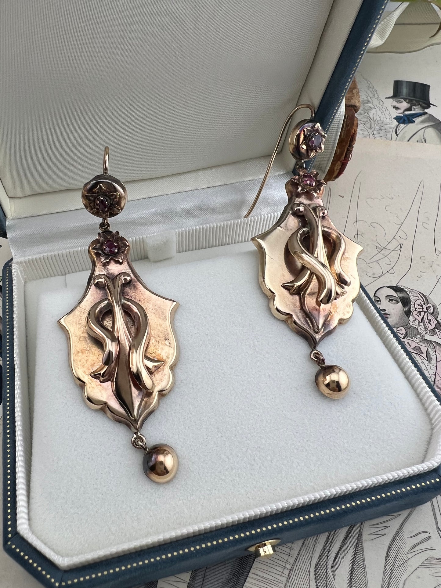 Orecchini Borbonici in Oro 12kt con Rubini — Regno delle Due Sicilie, metà ‘800