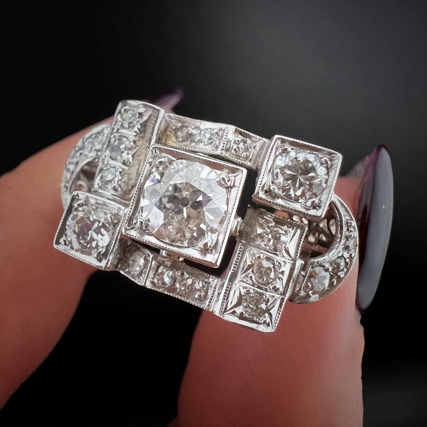 Art Deco Platinum Ring with Natural Diamonds