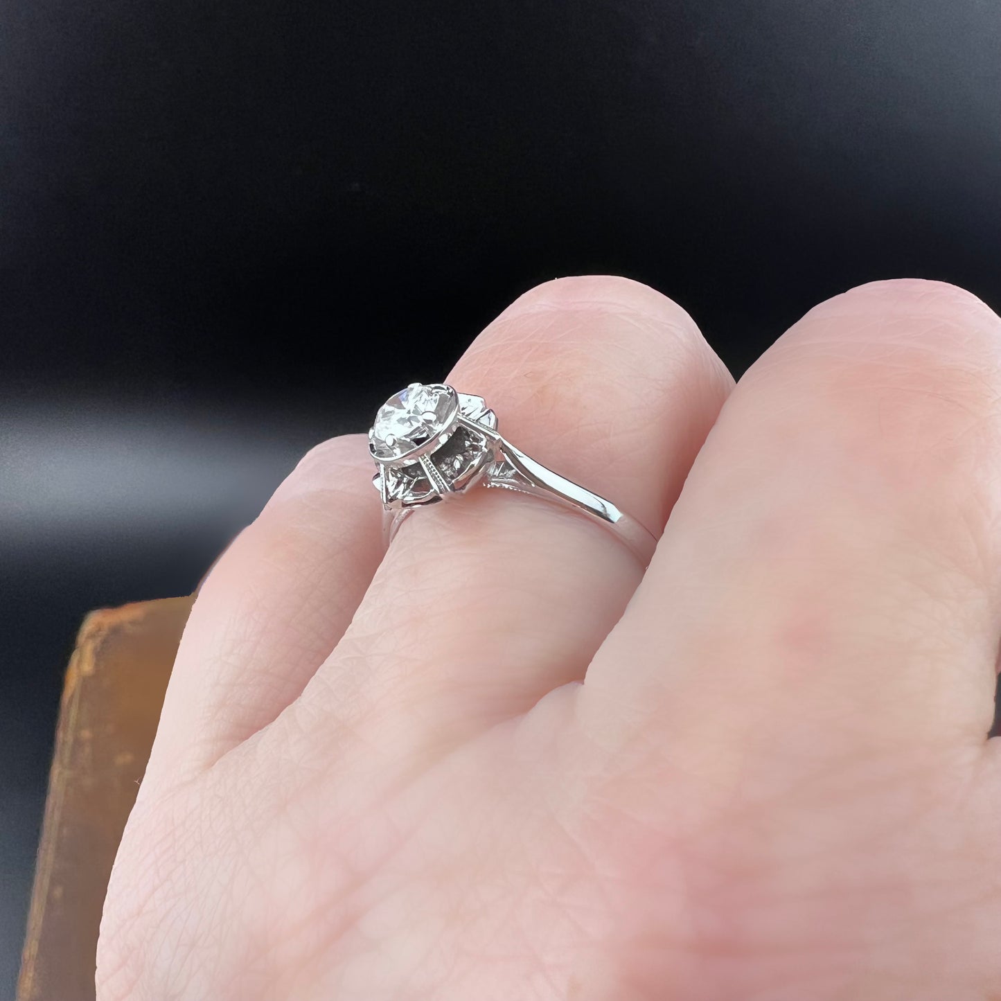 1940s White Gold Ring with Old European Cut Diamond