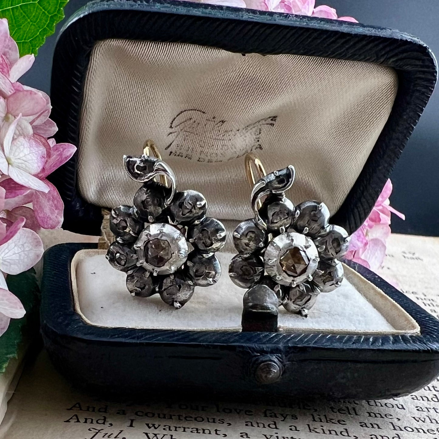 Orecchini veneziani antichi 1780-1820 con diamanti, oro e argento