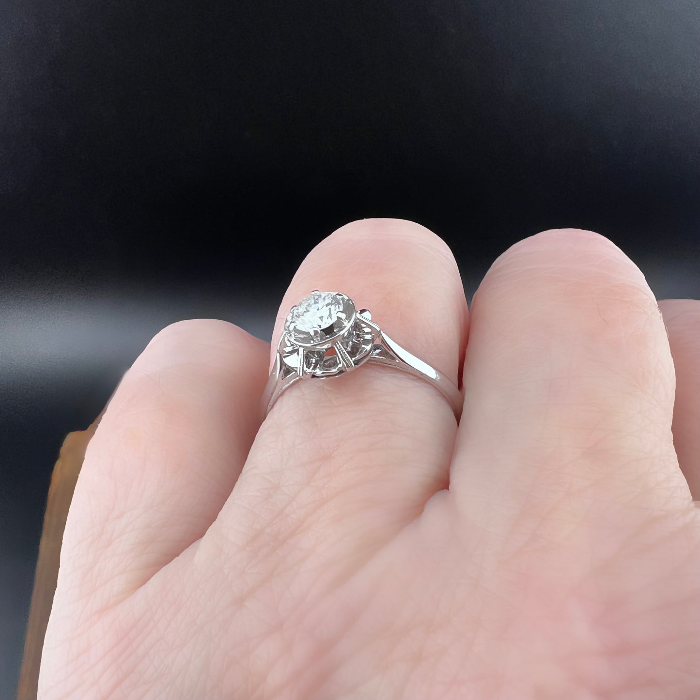 1940s White Gold Ring with Old European Cut Diamond