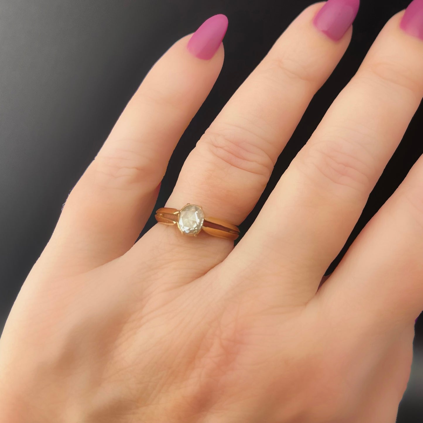 Antique 14K gold ring with 0.60 ct rose diamond