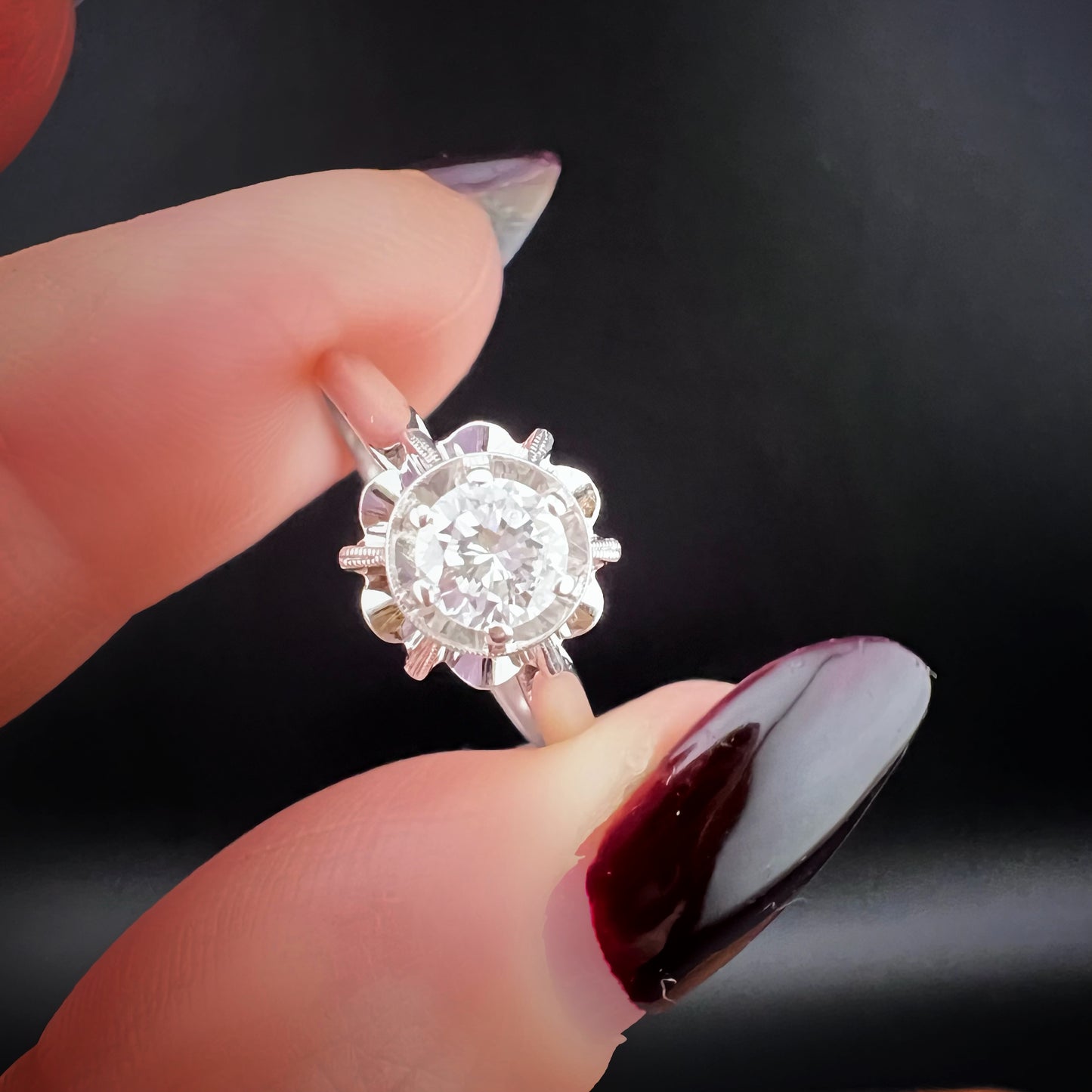 1940s White Gold Ring with Old European Cut Diamond