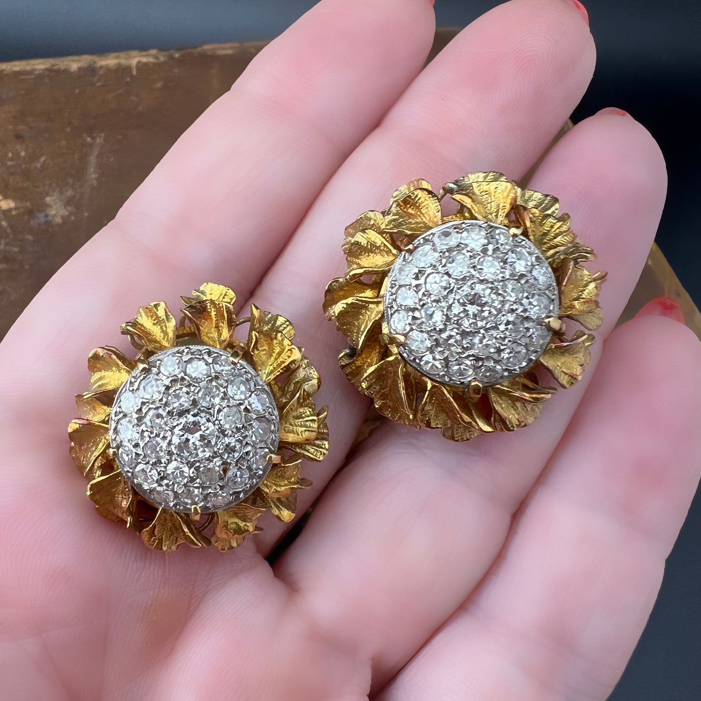 Pair of gold and diamond earrings from the 1950s and 1960s