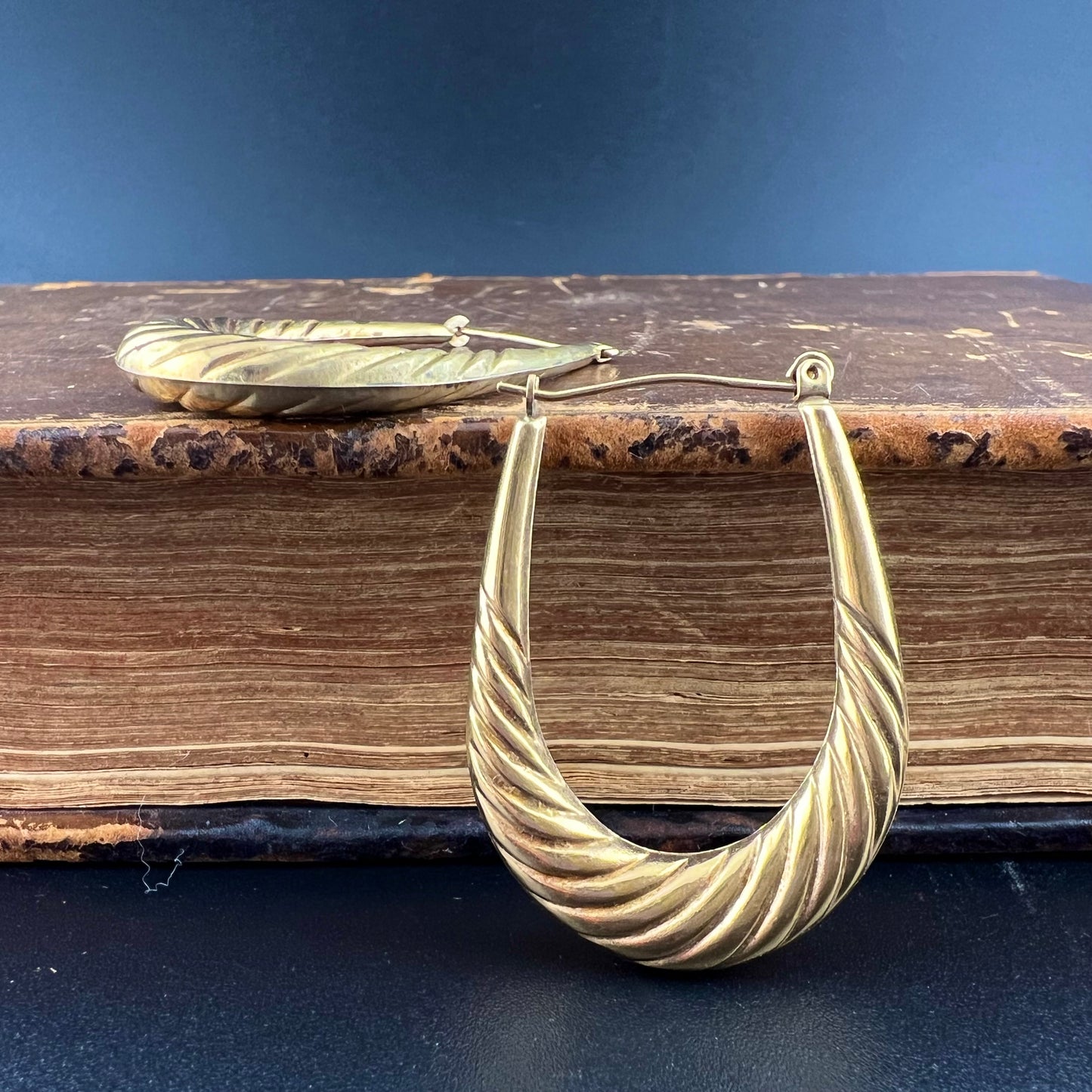 Vintage 9ct gold torchon hoop earrings.