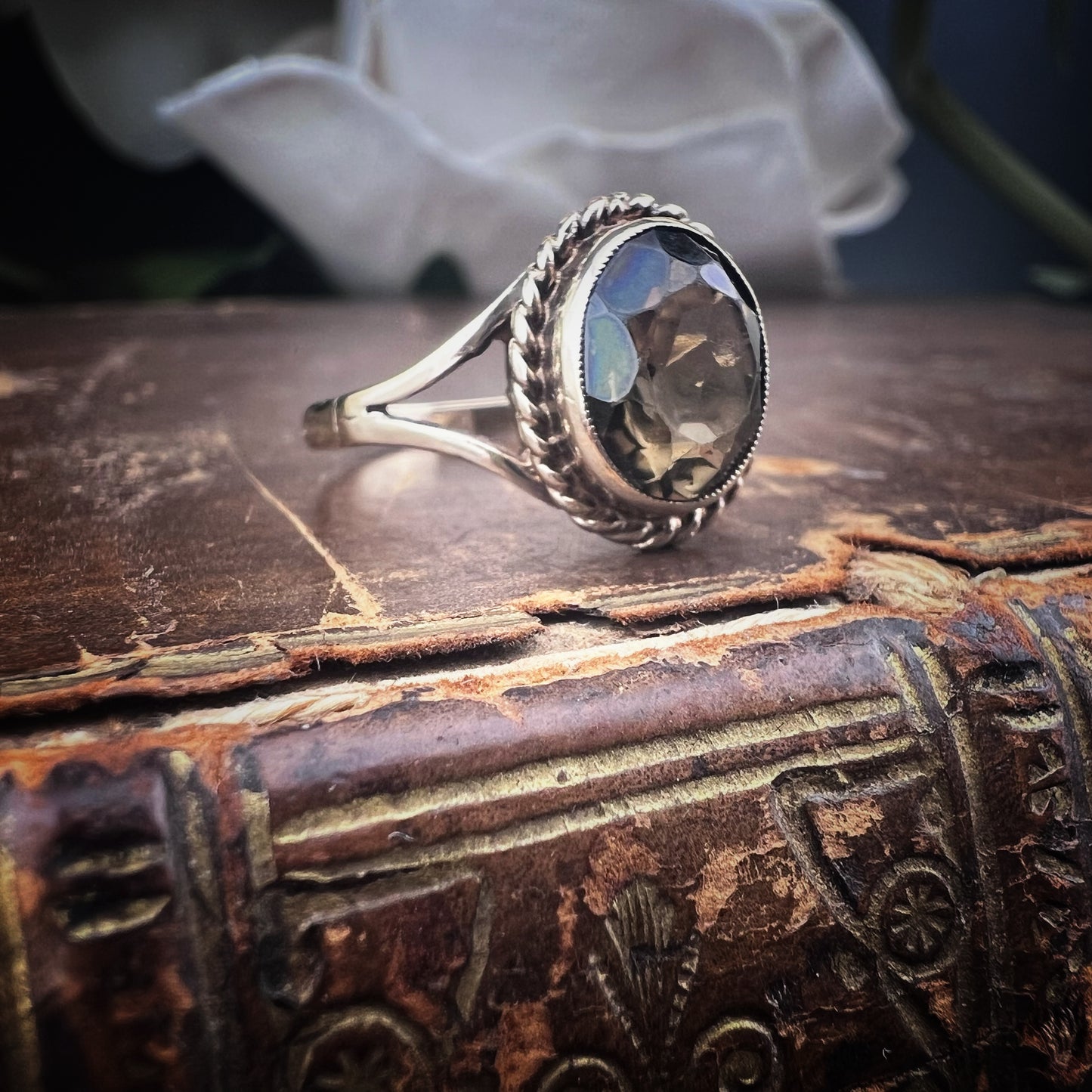 Vintage Gelbgoldring mit Rauchquarz