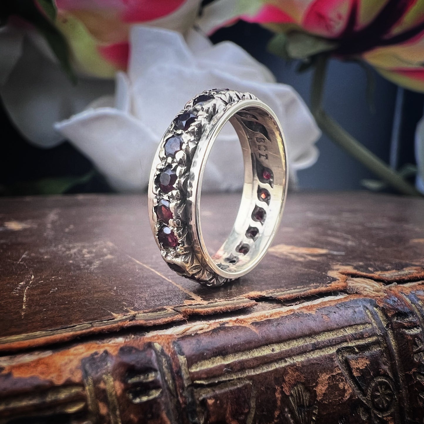 Vintage Gold Eternity Ring with Garnets