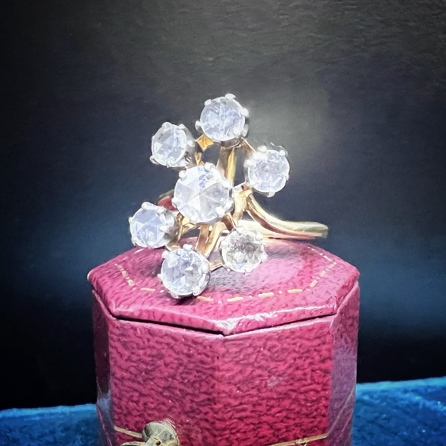 Antique 18K Yellow Gold and Silver Ring with Rose-Cut Diamonds