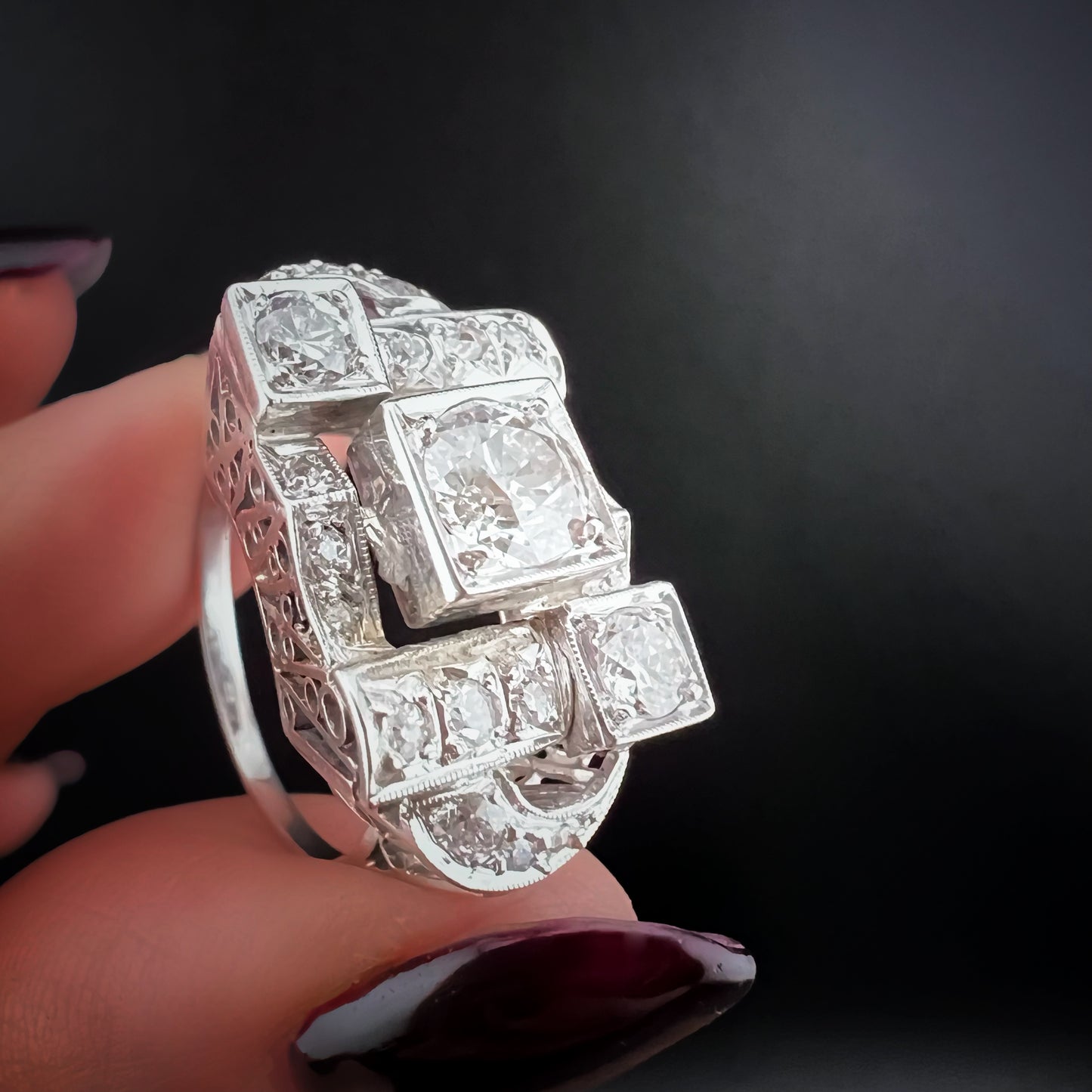 Art Deco Platinum Ring with Natural Diamonds