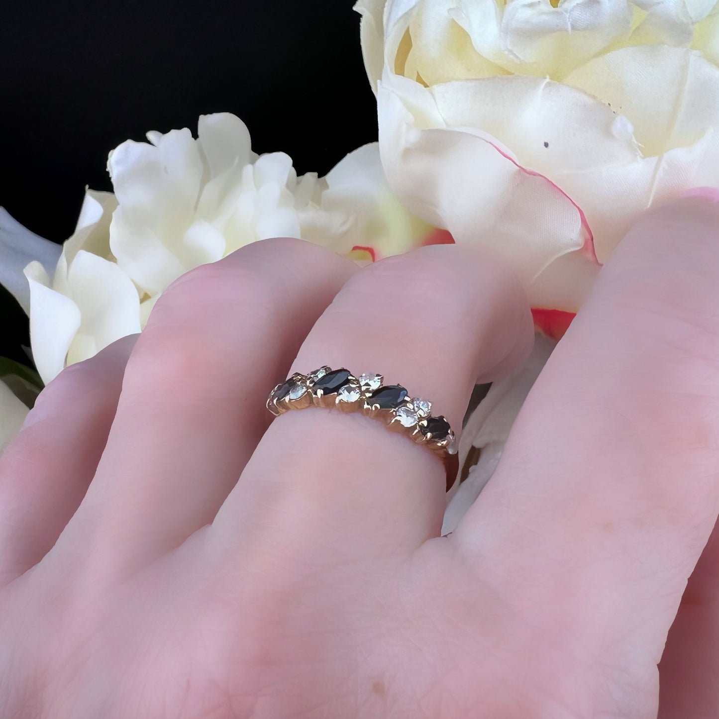 Anello vintage fede con zaffiri marquise e cristalli – Birmingham 1987