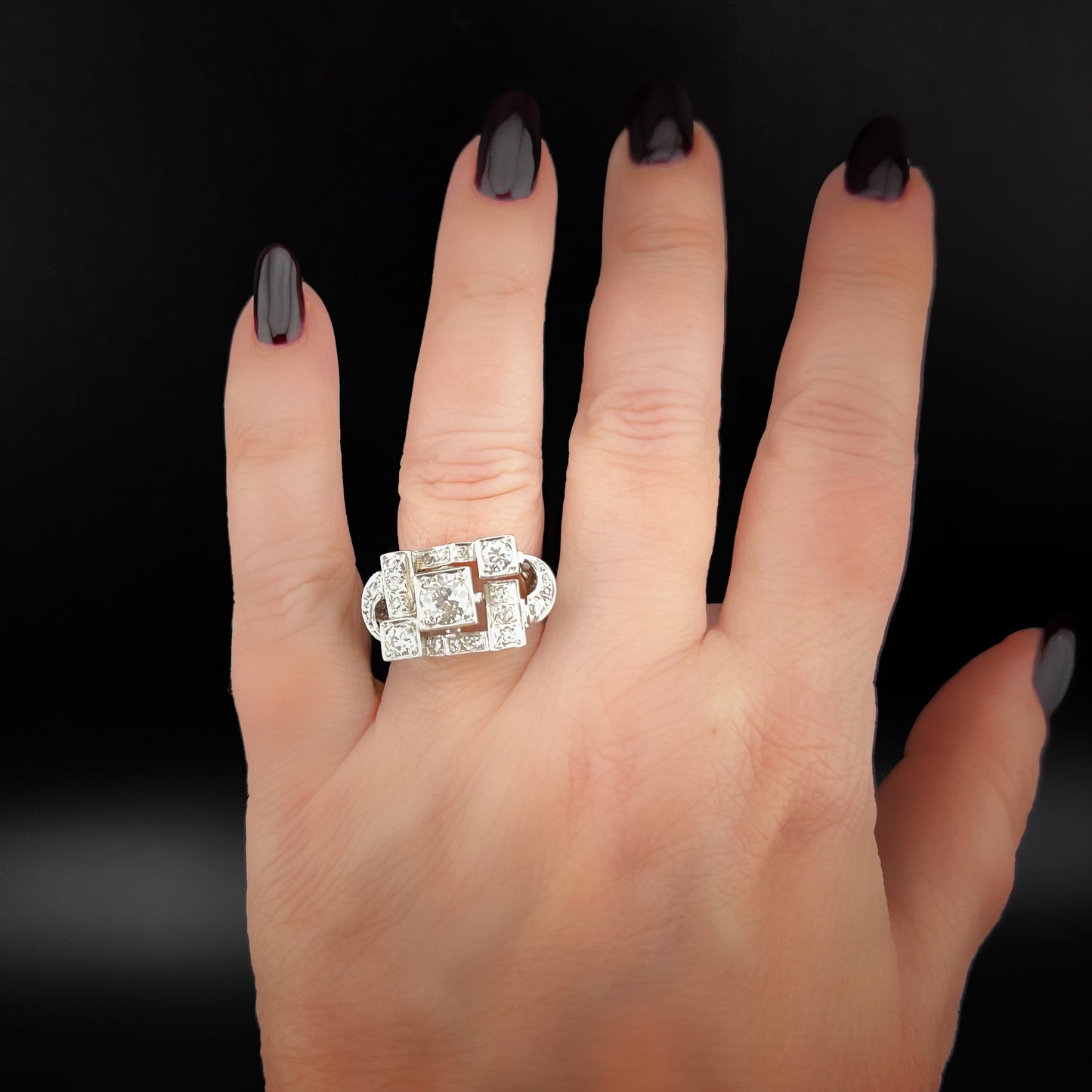 Art Deco Platinum Ring with Natural Diamonds