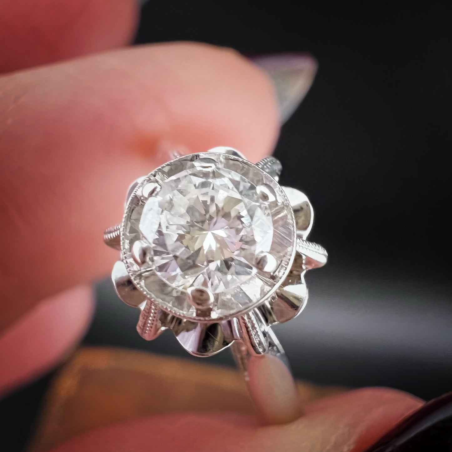 1940s White Gold Ring with Old European Cut Diamond