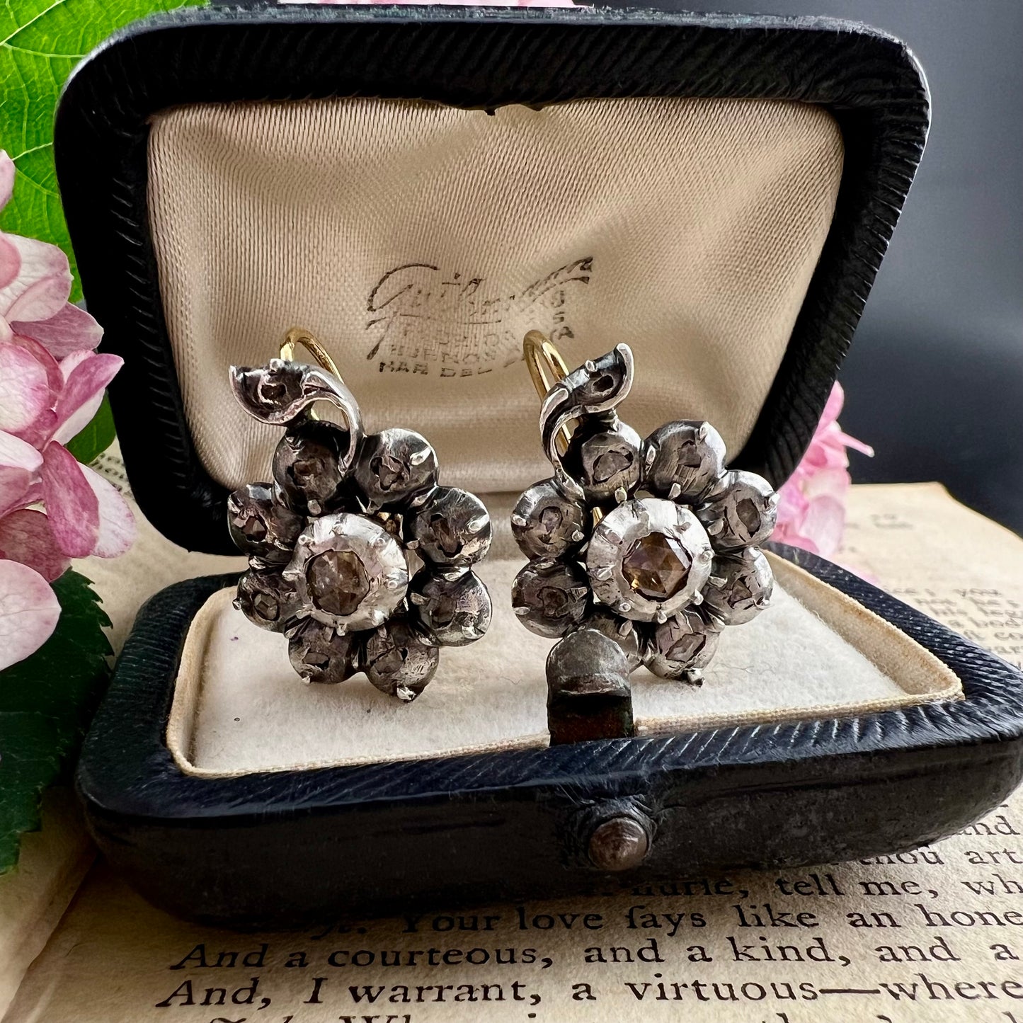 Orecchini veneziani antichi 1780-1820 con diamanti, oro e argento