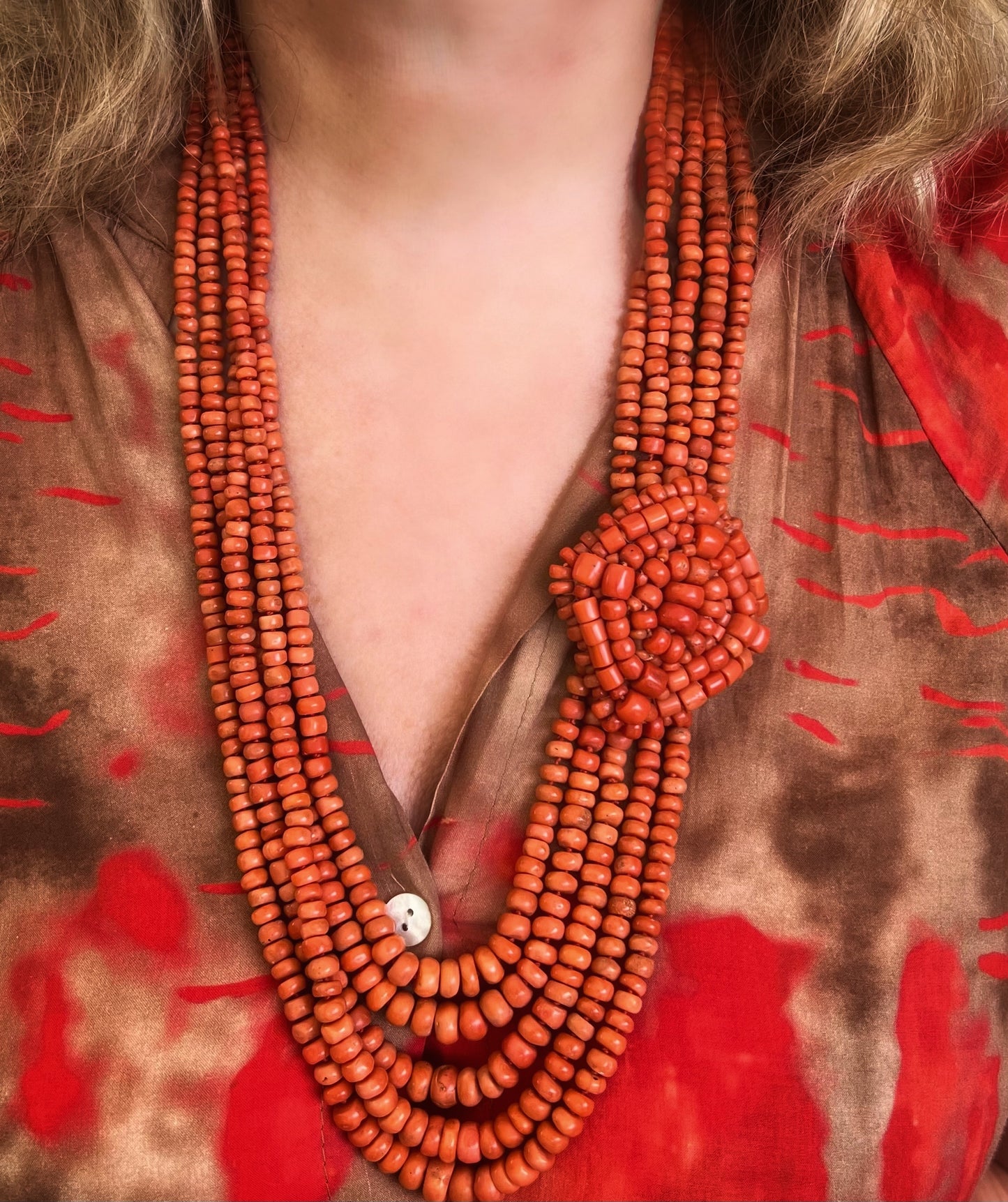 5-strand natural coral necklace, 214 grams