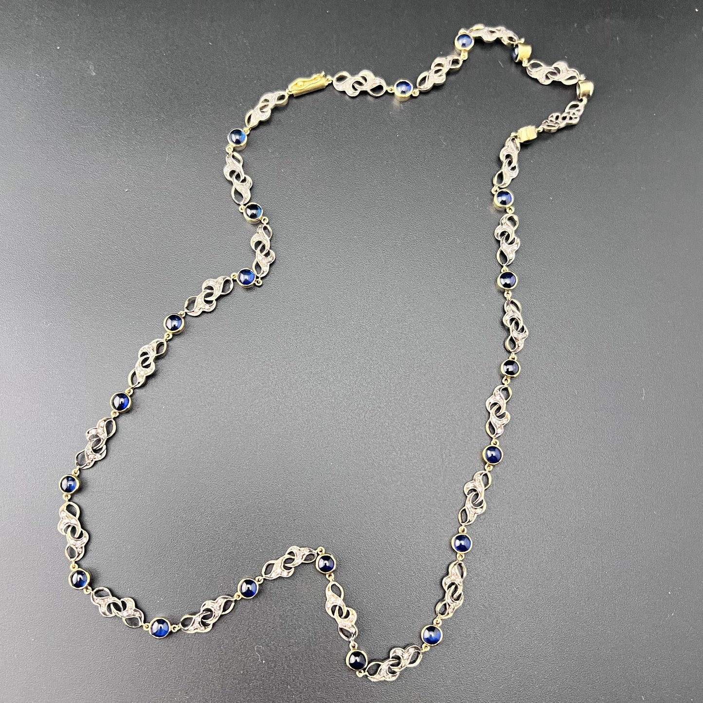 Salzburg necklace in 14-karat yellow gold with cabochon sapphires and diamonds, 54 cm
