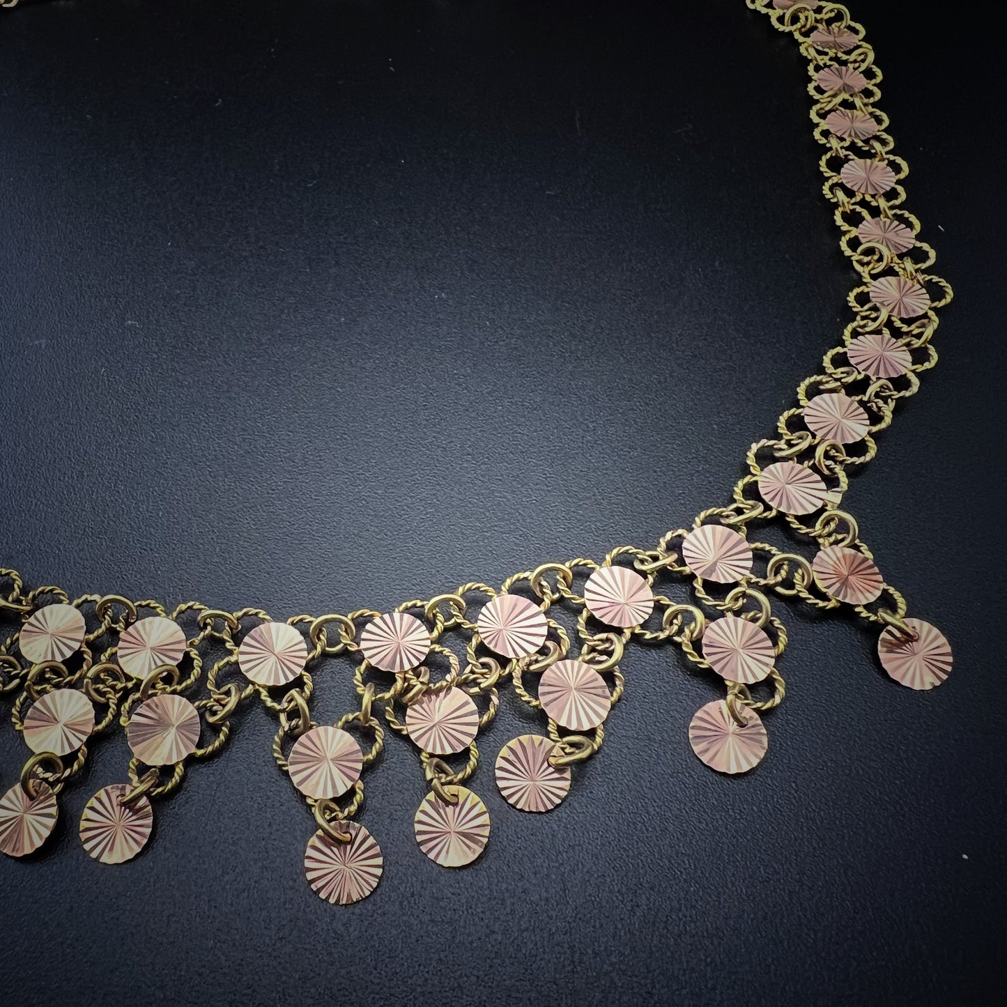 14K yellow gold necklace with gold “sequin” link