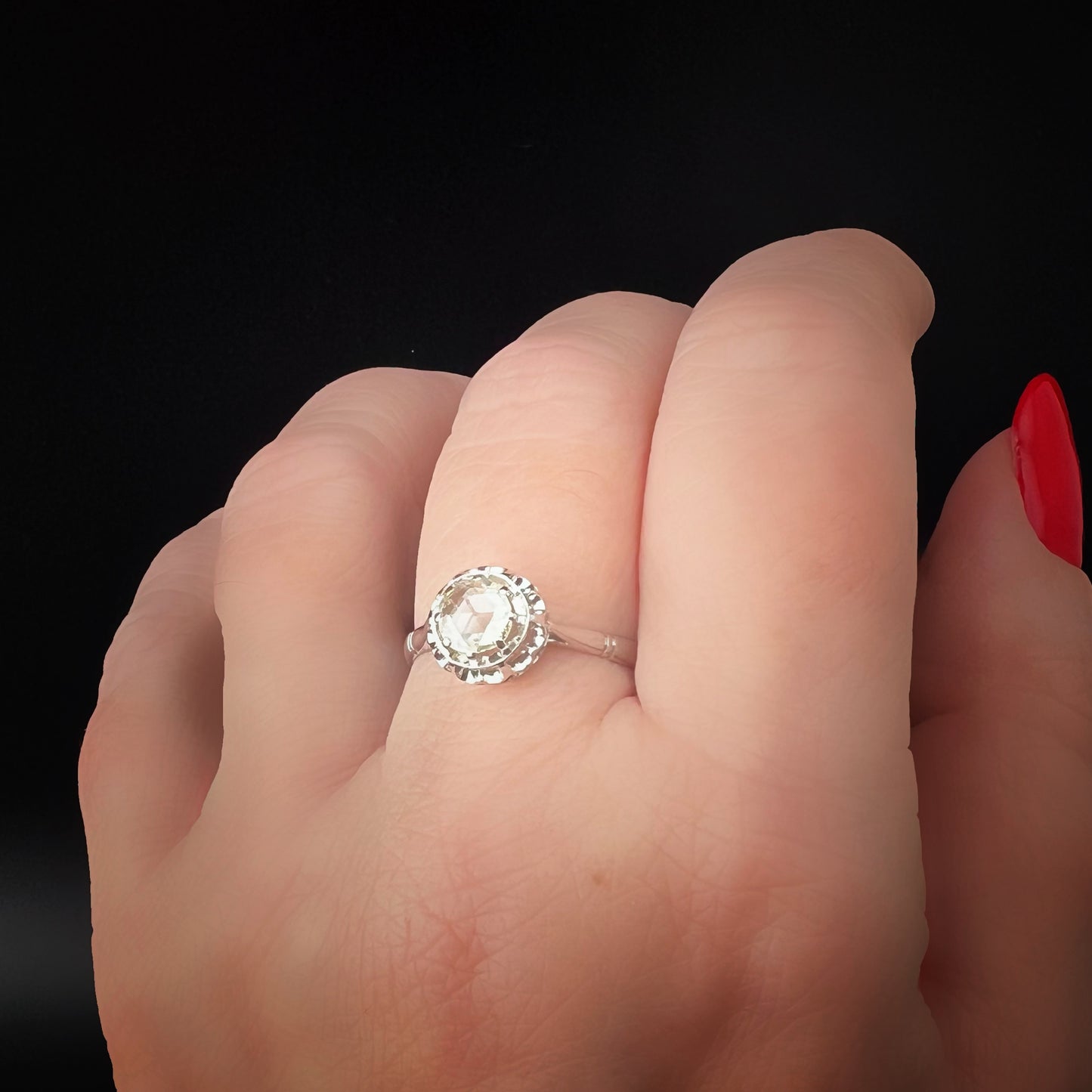 18 Karat Gold-Solitärring mit Diamant im Rosenschliff – 1930er