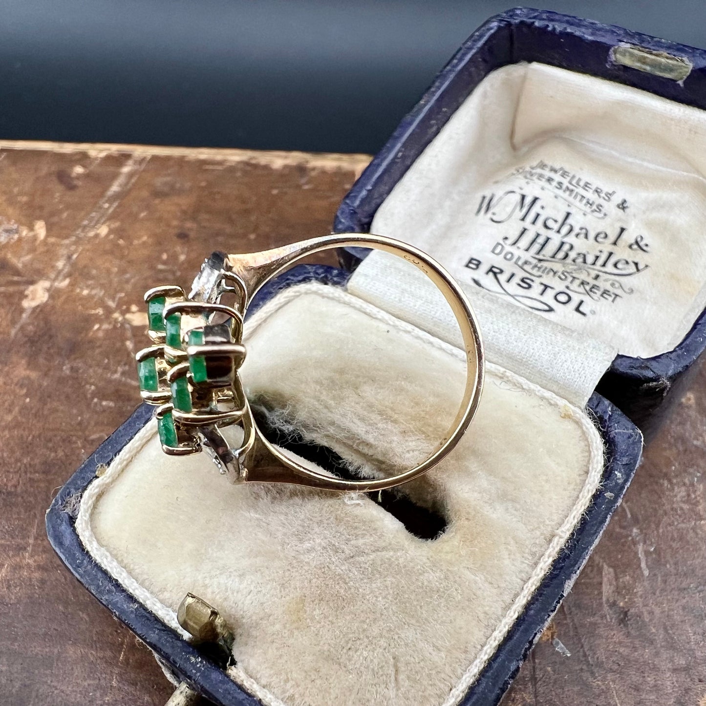 14K gold emerald and diamond ring