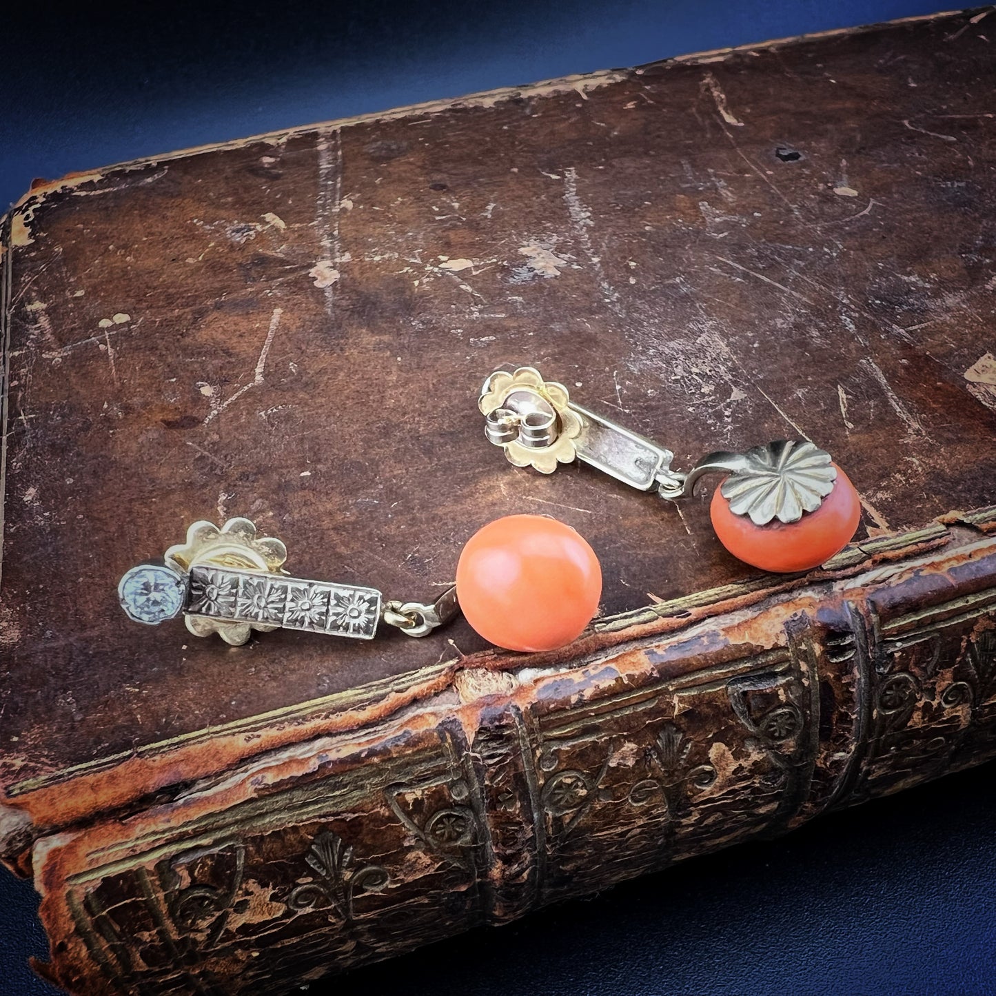 Art Deco Diamond and Coral Earrings, 1930s