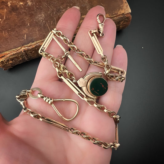 Antike 14-karätige Golduhrkette aus Wien, Ende des 19. Jahrhunderts