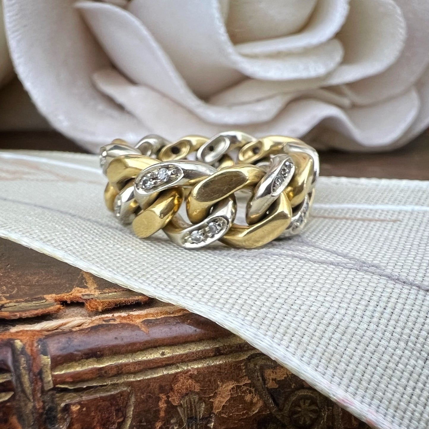 Anello a Maglie con Diamanti – Oro Giallo 18 ct, Italia, Anni ’70-’80