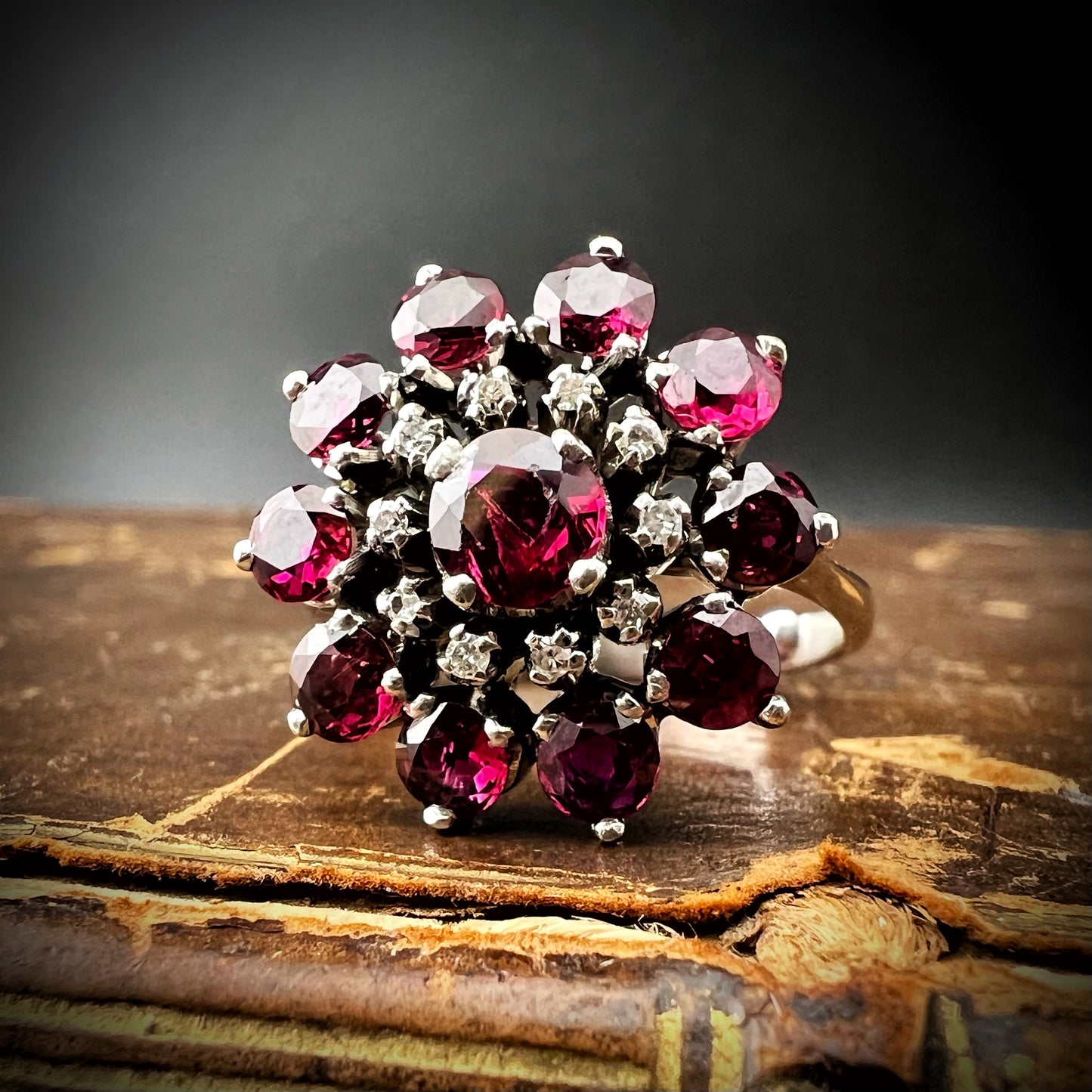 18K gold natural ruby and diamond daisy ring