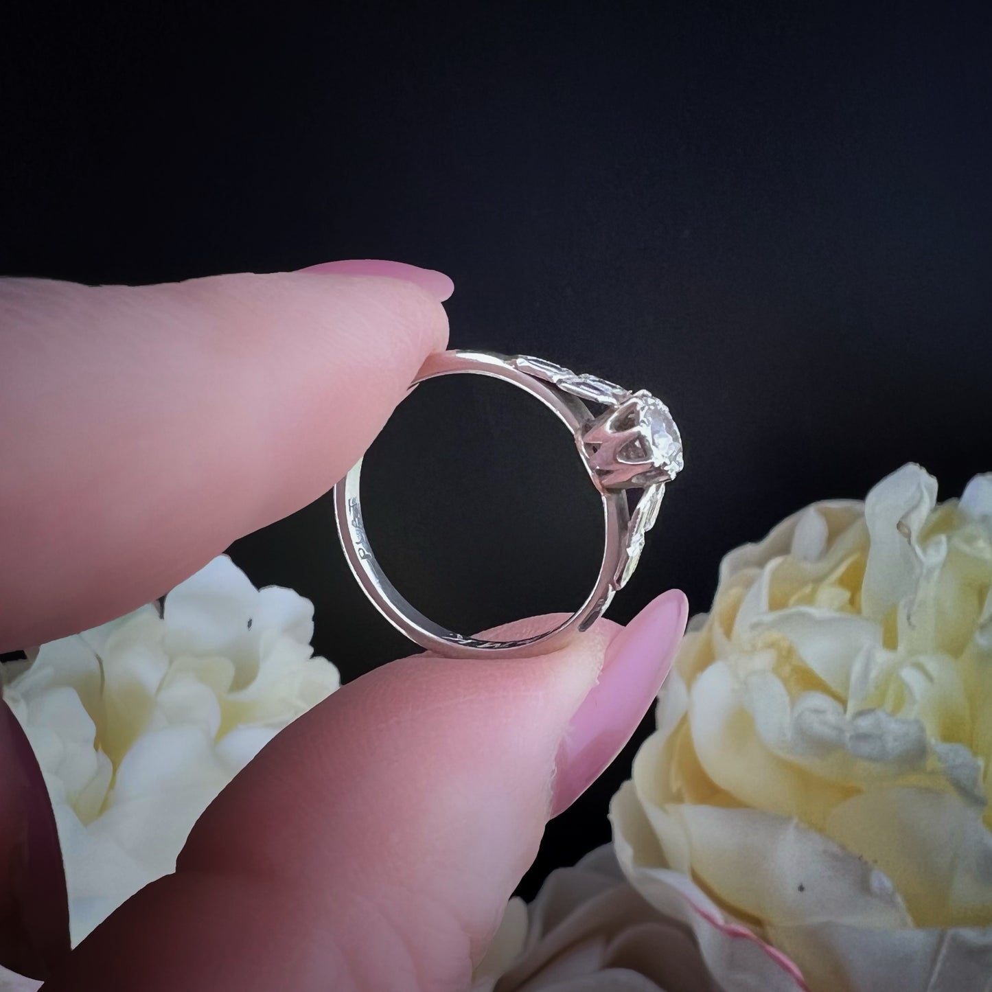 Platin- und Altmine-Diamantring aus dem frühen 20. Jahrhundert