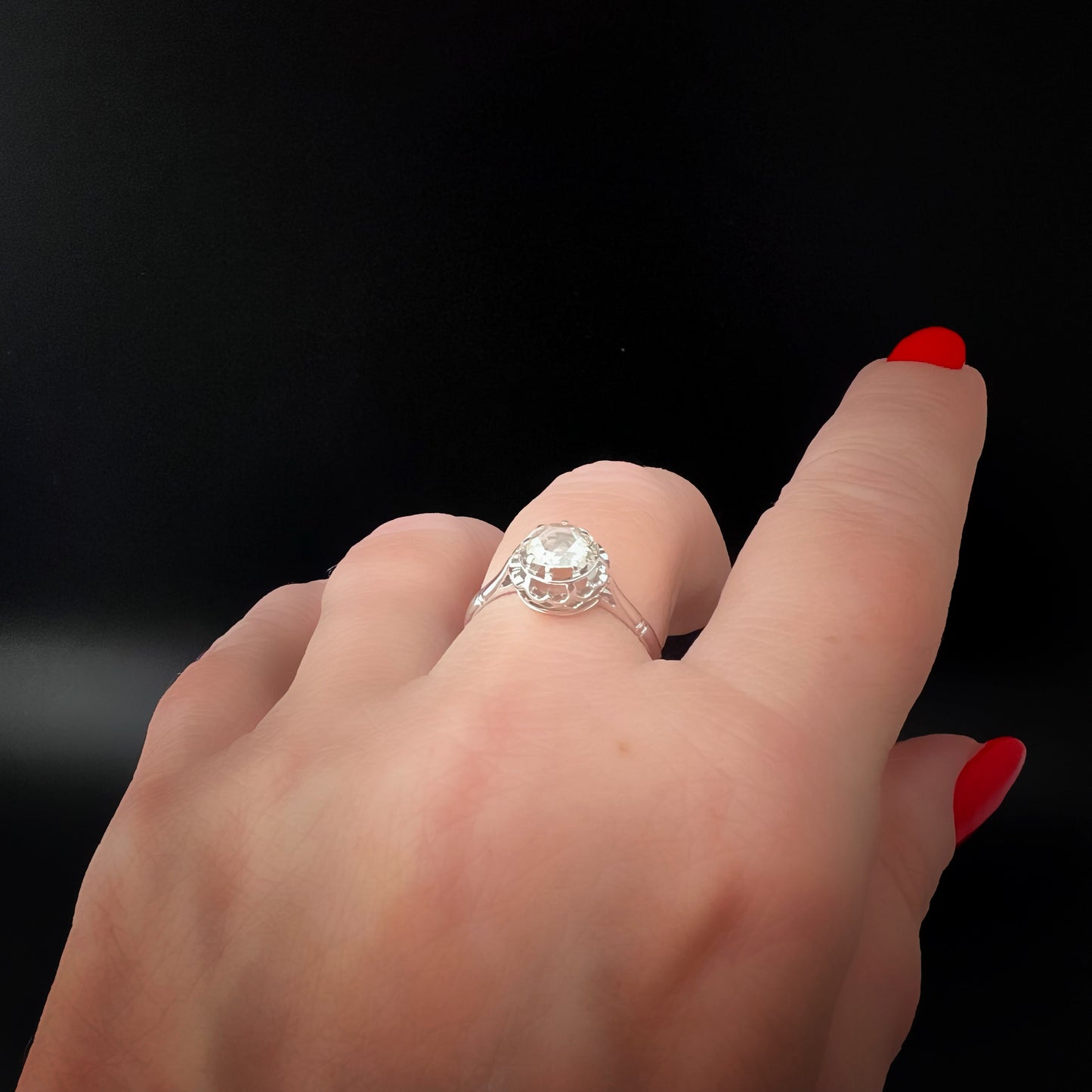 18 Karat Gold-Solitärring mit Diamant im Rosenschliff – 1930er