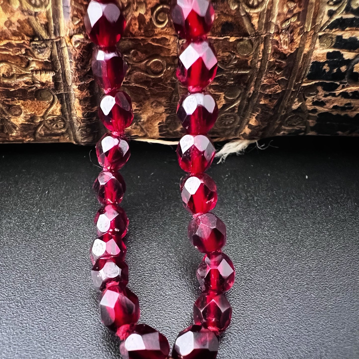 Vintage 18K Yellow Gold Cross Necklace with Rubies and White and Red Crystals