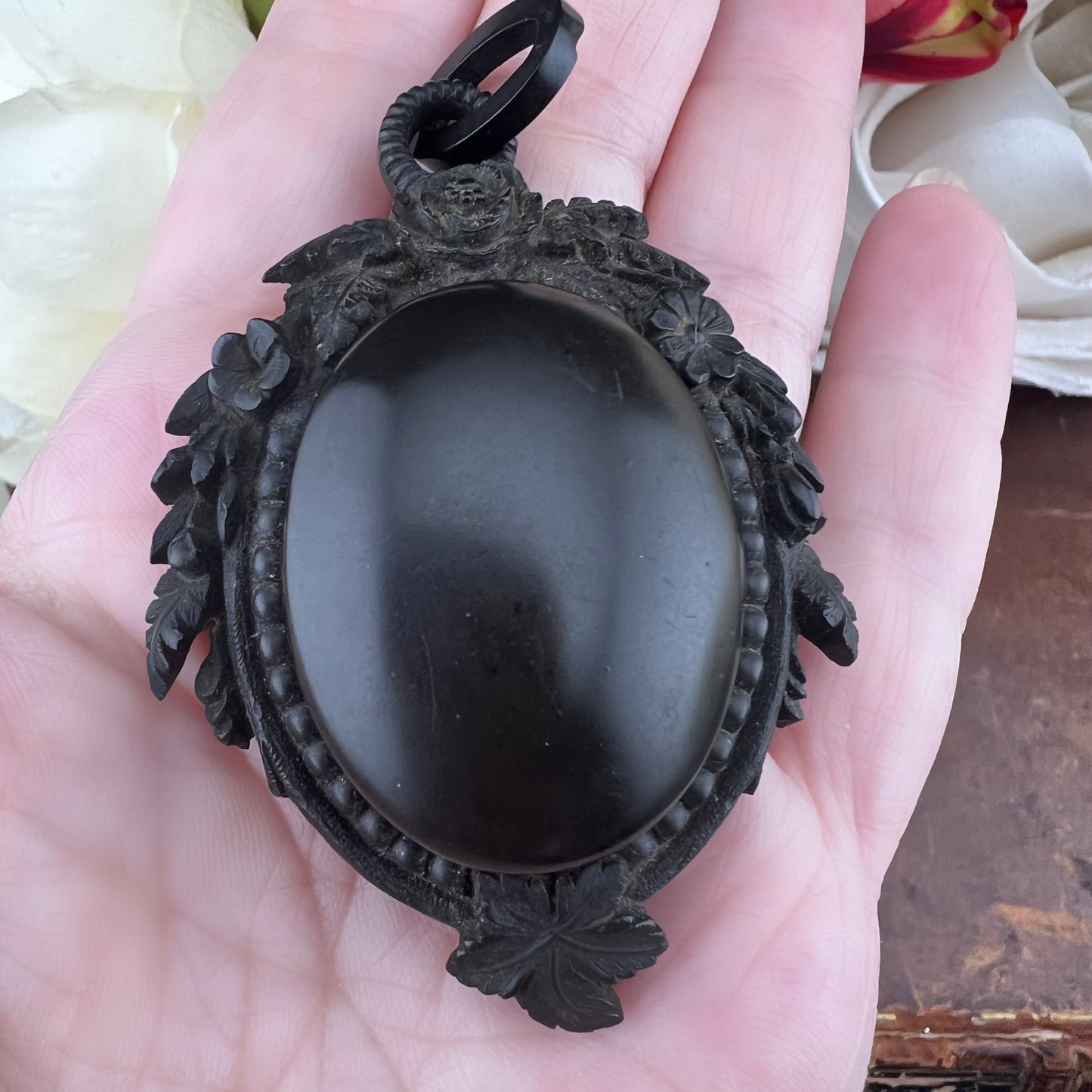 Victorian era vulcanite mourning locket