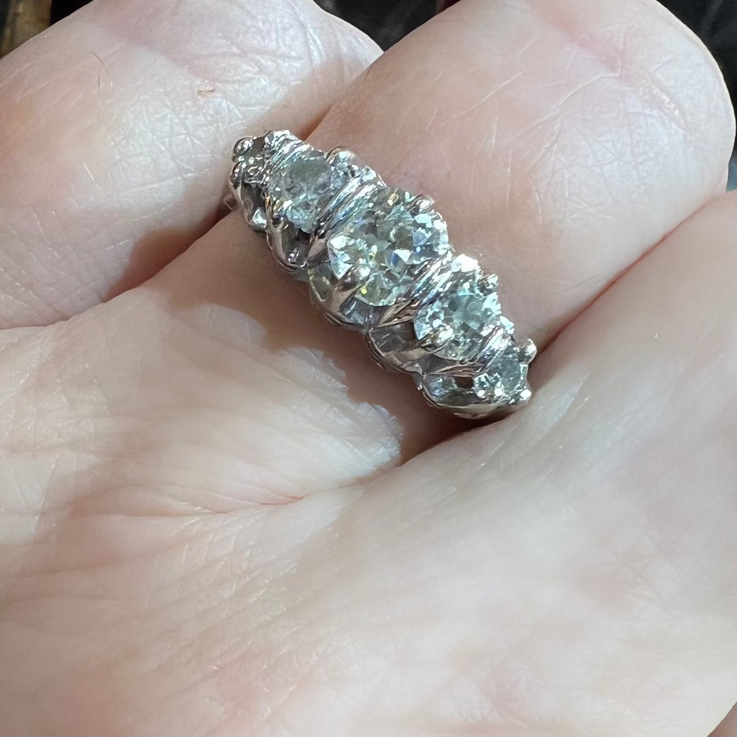 Wedding ring with five old mine diamonds, total estimated 1 ct