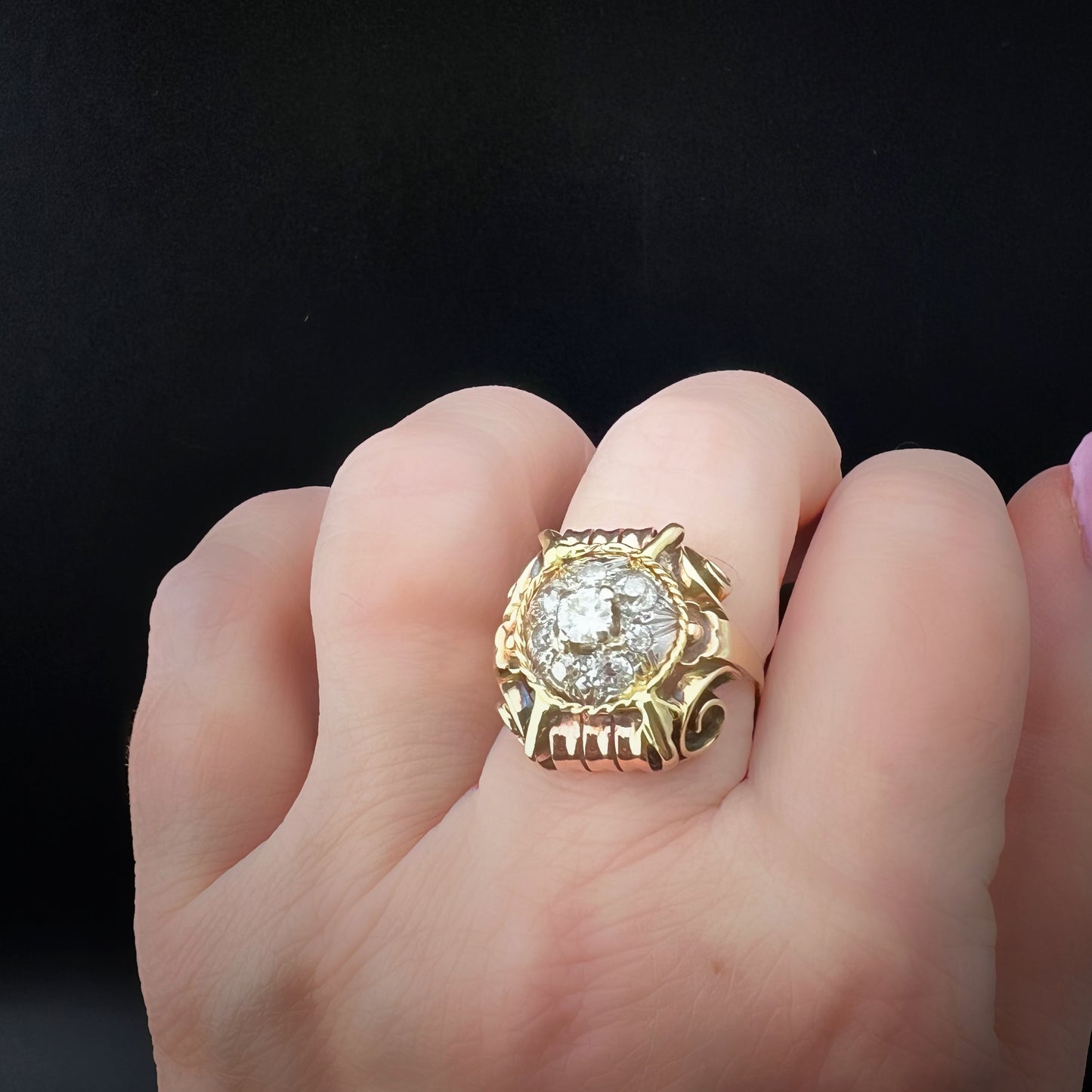 Antique 14K gold ring with diamonds - Early 1900s