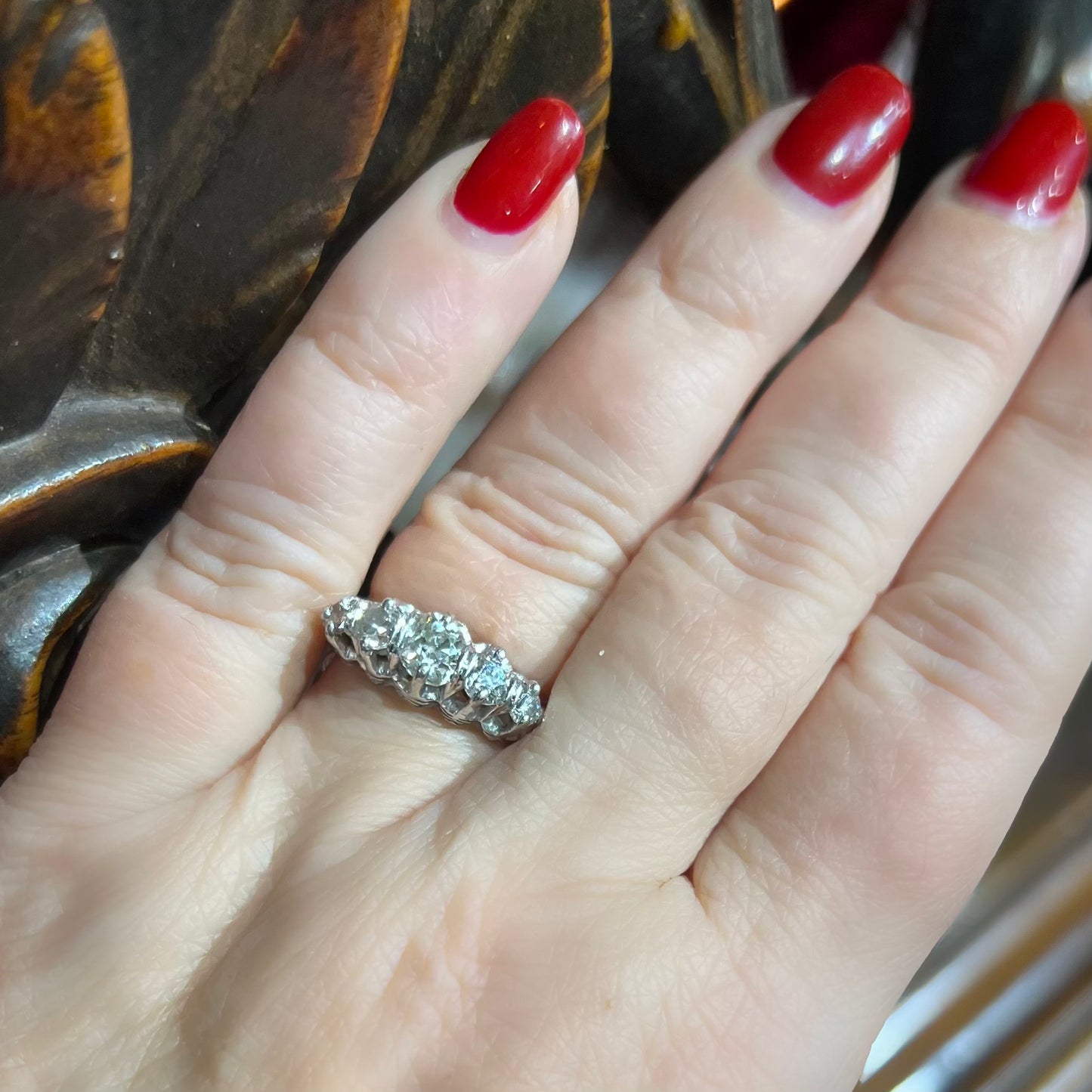 Wedding ring with five old mine diamonds, total estimated 1 ct