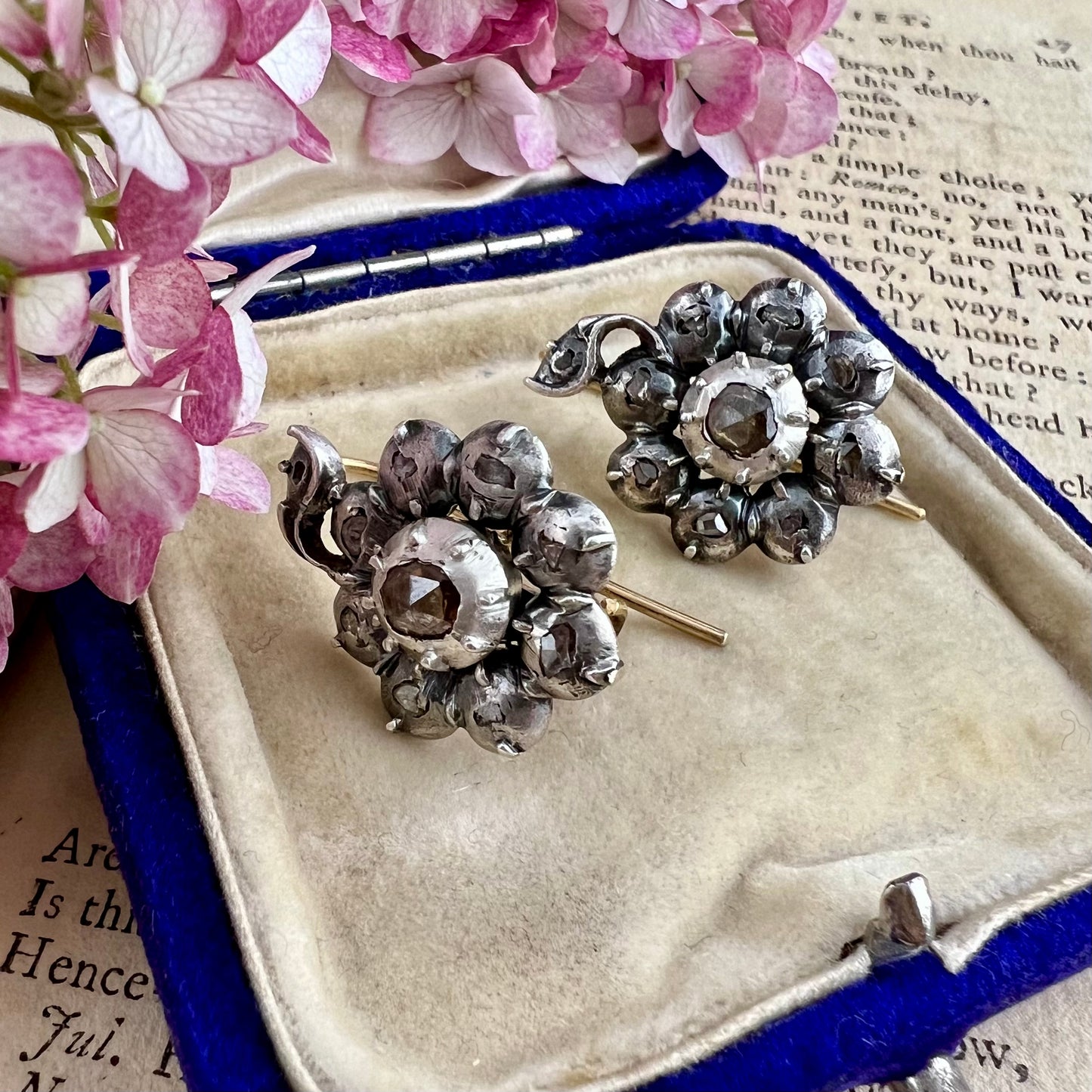 Orecchini veneziani antichi 1780-1820 con diamanti, oro e argento