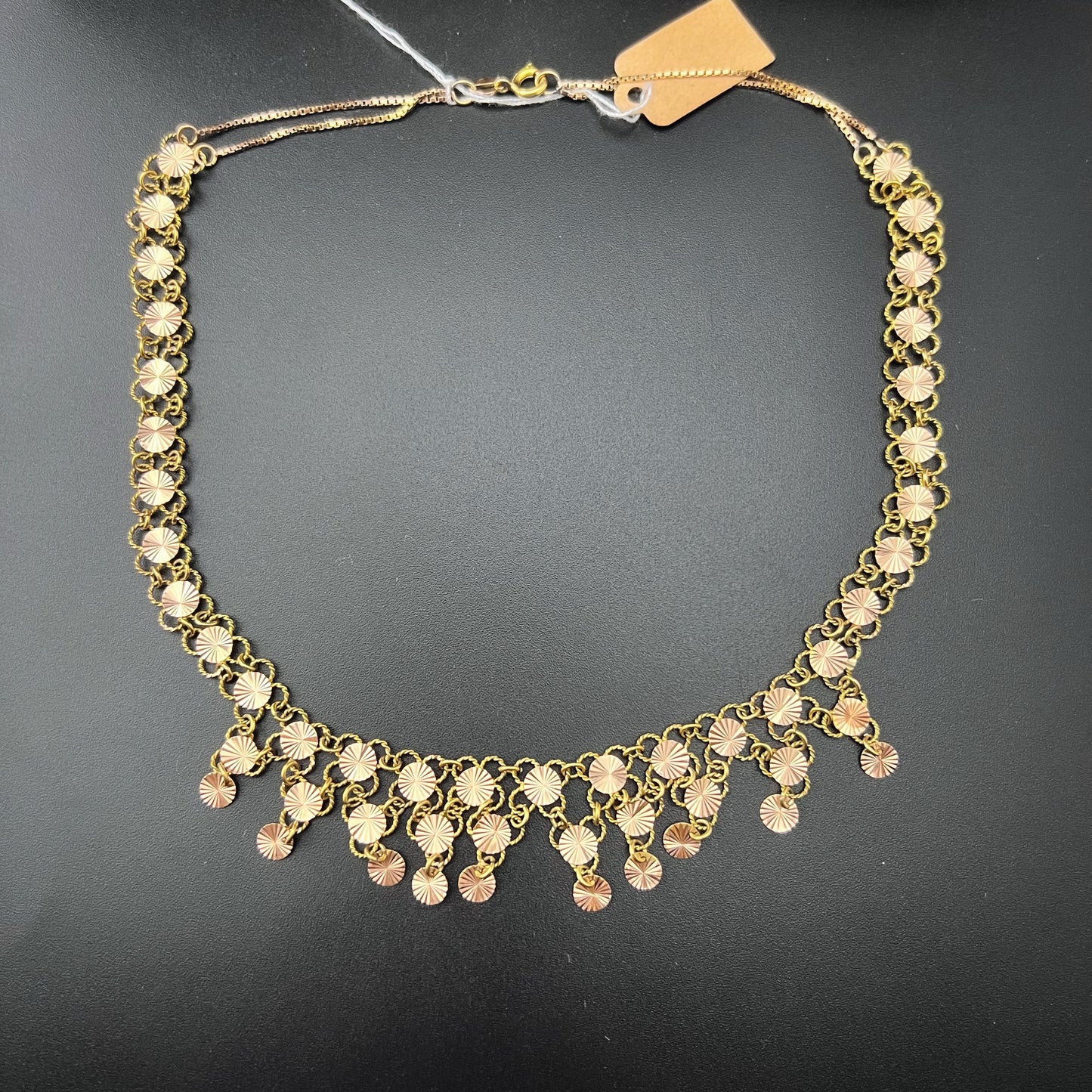 14K yellow gold necklace with gold “sequin” link