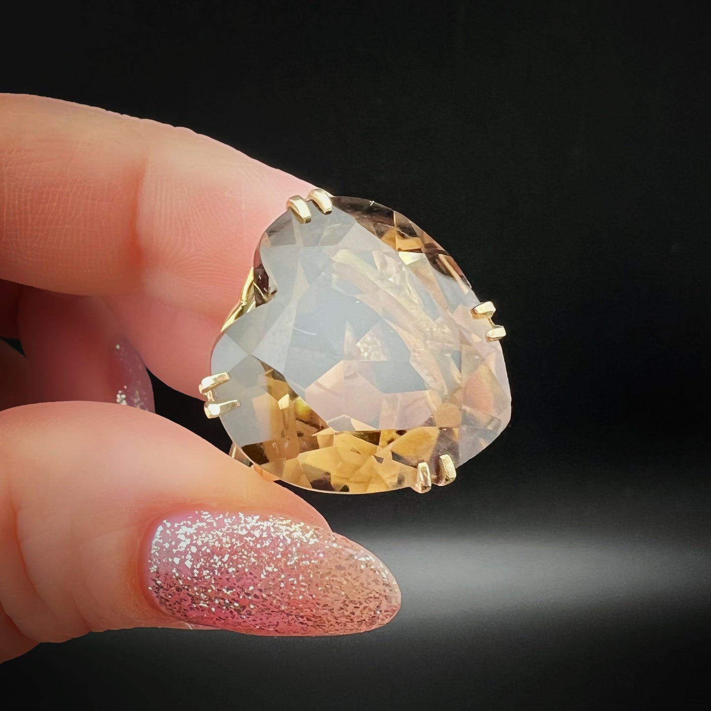 Vintage 1960s Cocktail Ring with Heart-Shaped Smoky Topaz