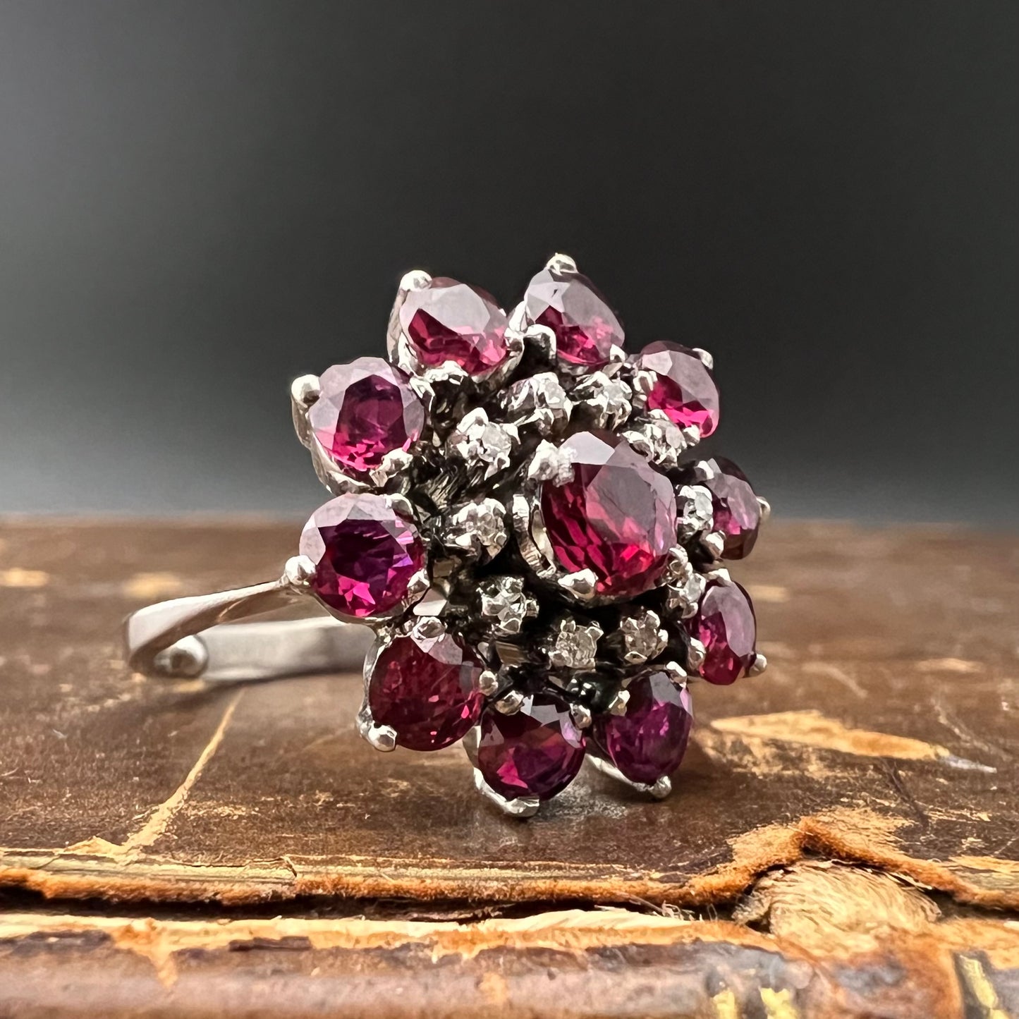 18K gold natural ruby and diamond daisy ring