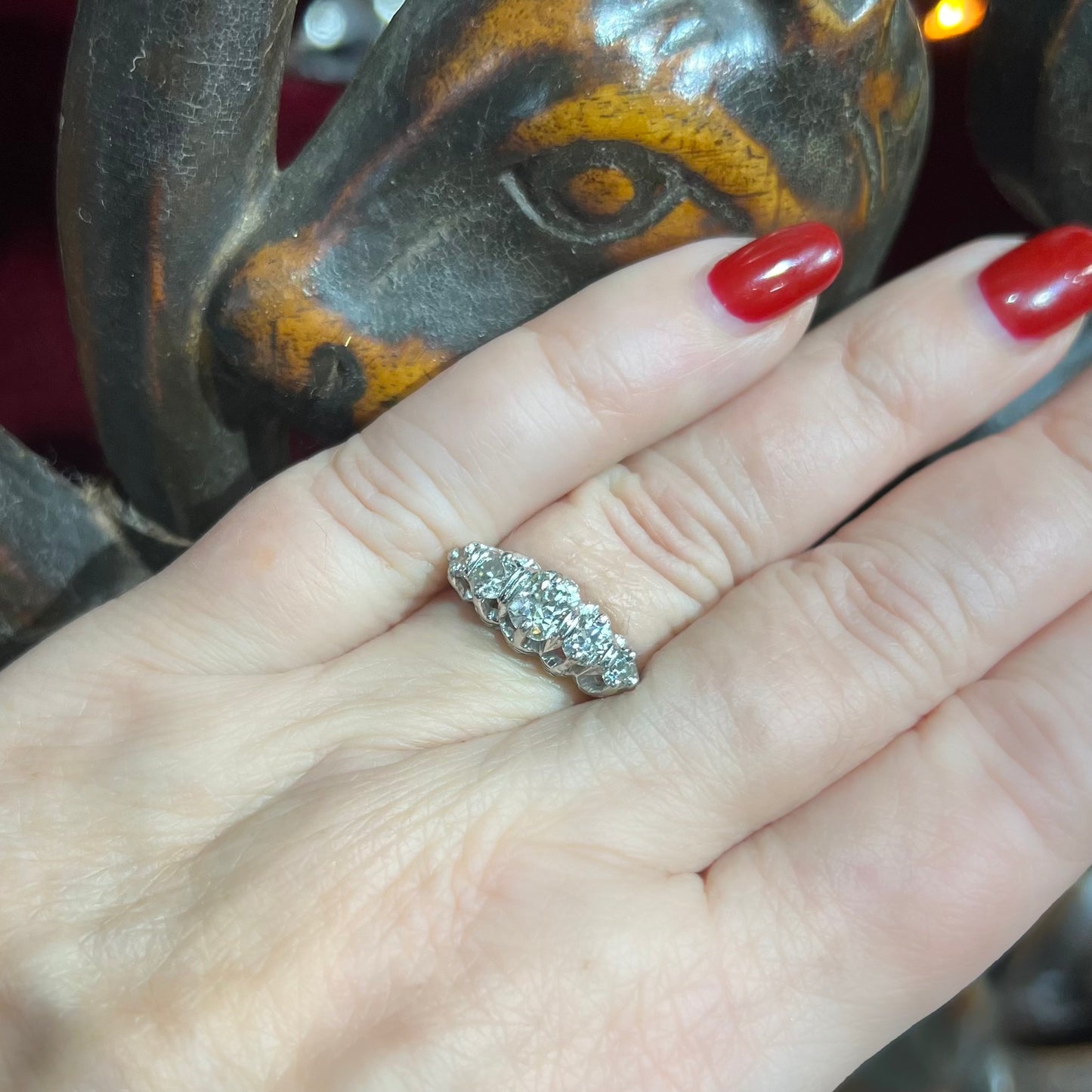 Wedding ring with five old mine diamonds, total estimated 1 ct