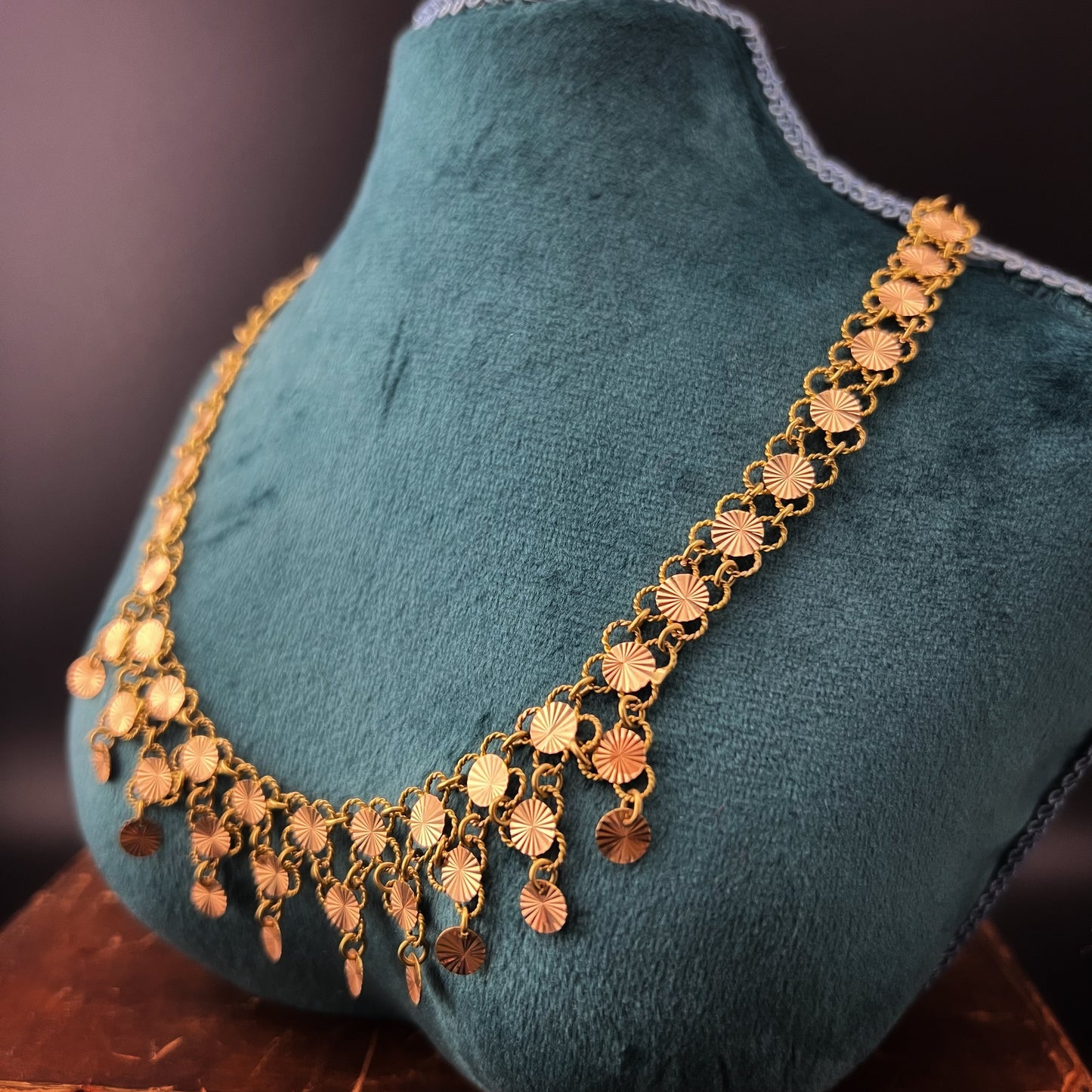 14K yellow gold necklace with gold “sequin” link