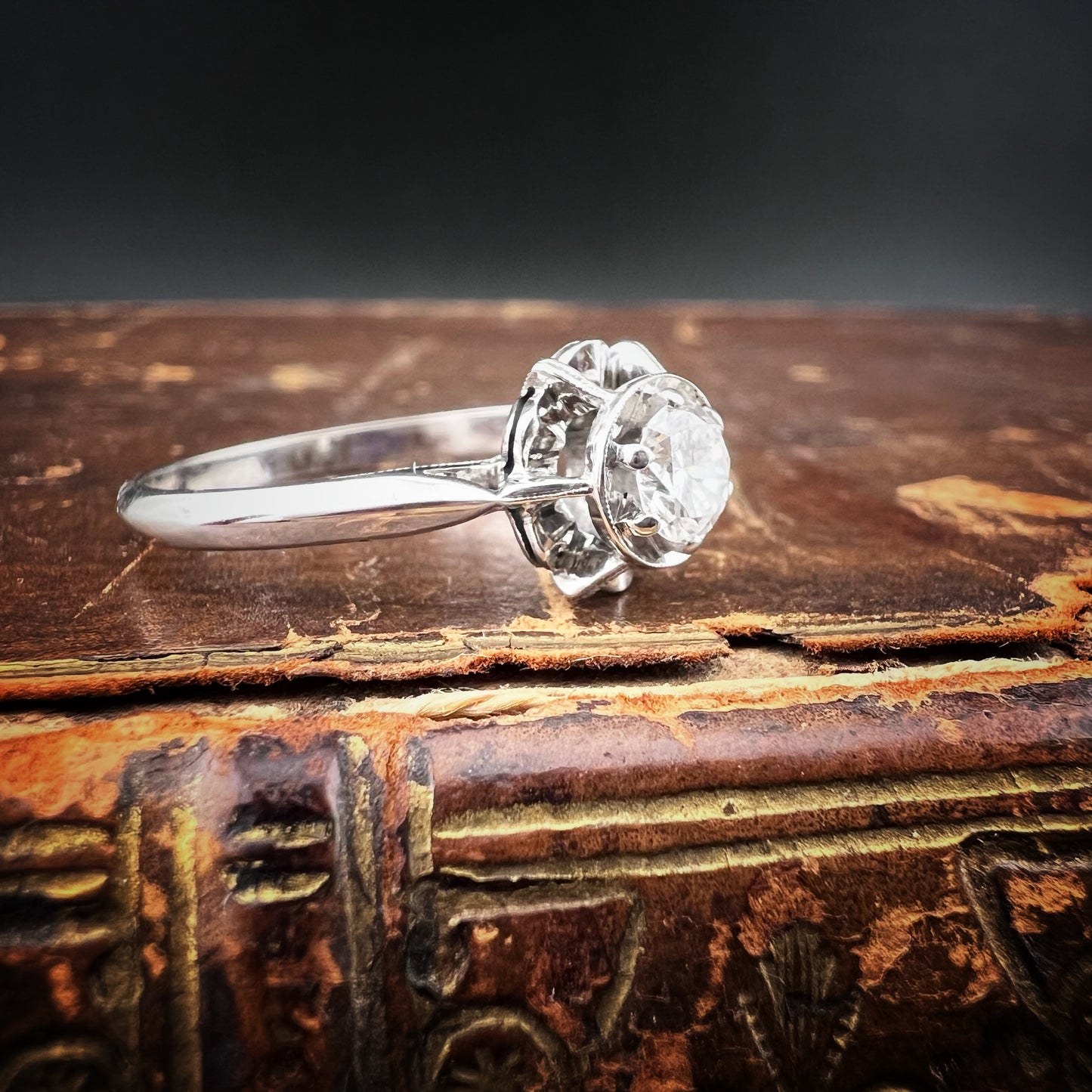 1940s White Gold Ring with Old European Cut Diamond