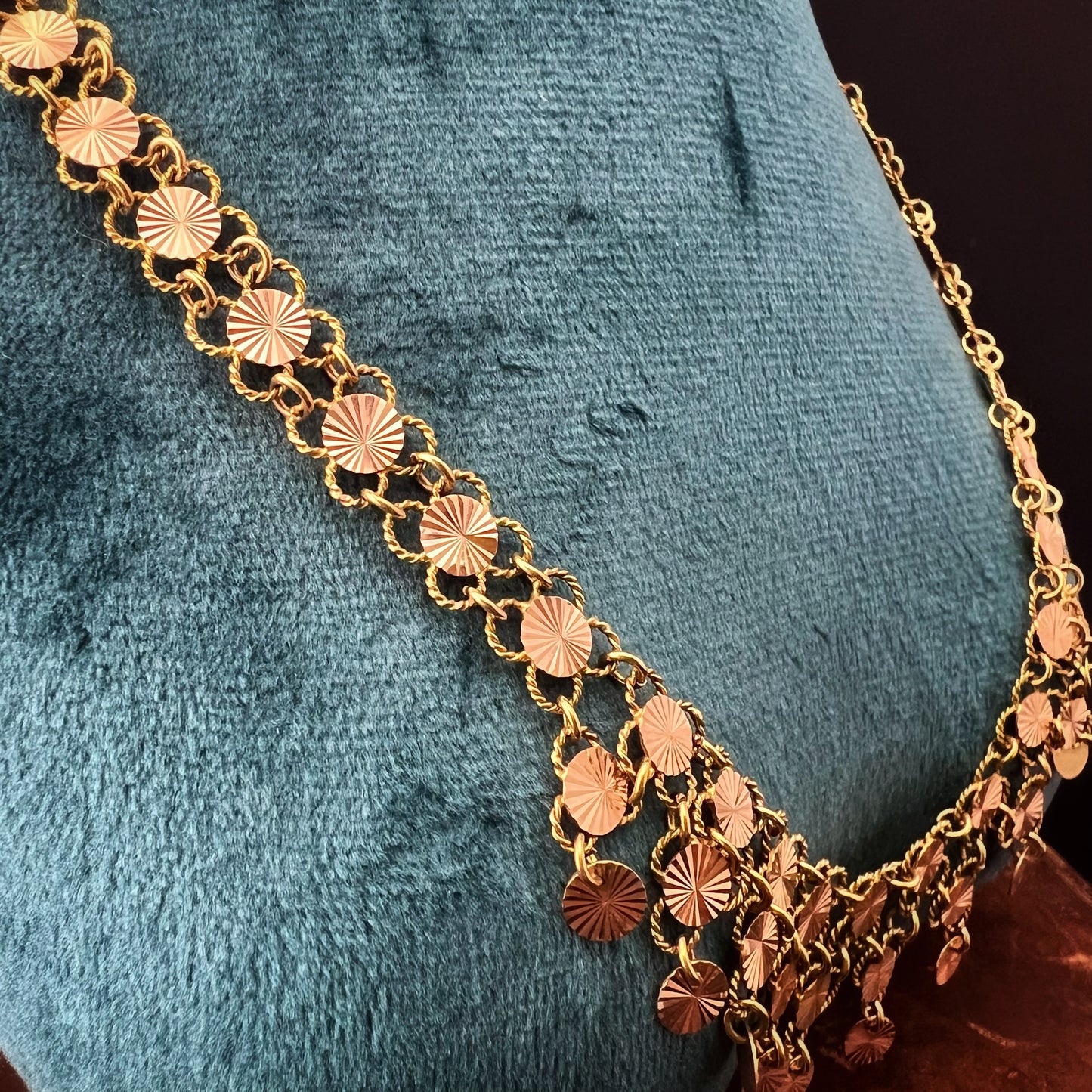 14K yellow gold necklace with gold “sequin” link