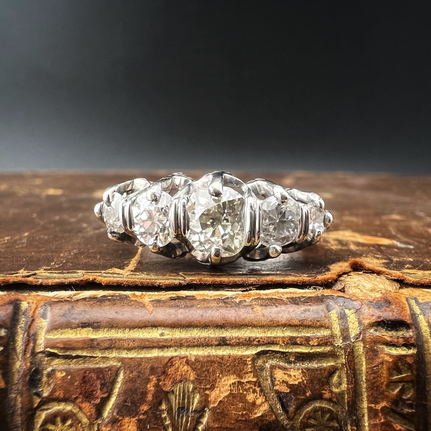 Wedding ring with five old mine diamonds, total estimated 1 ct