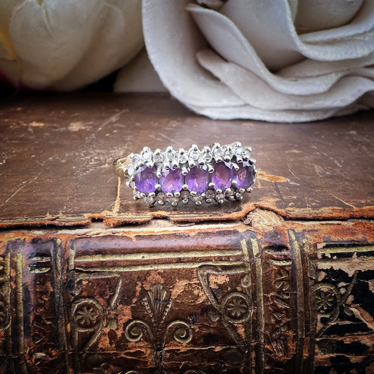 Vintage-Ring aus 9 Karat Gelbgold mit Amethyst und Diamant – Birmingham, 1970er