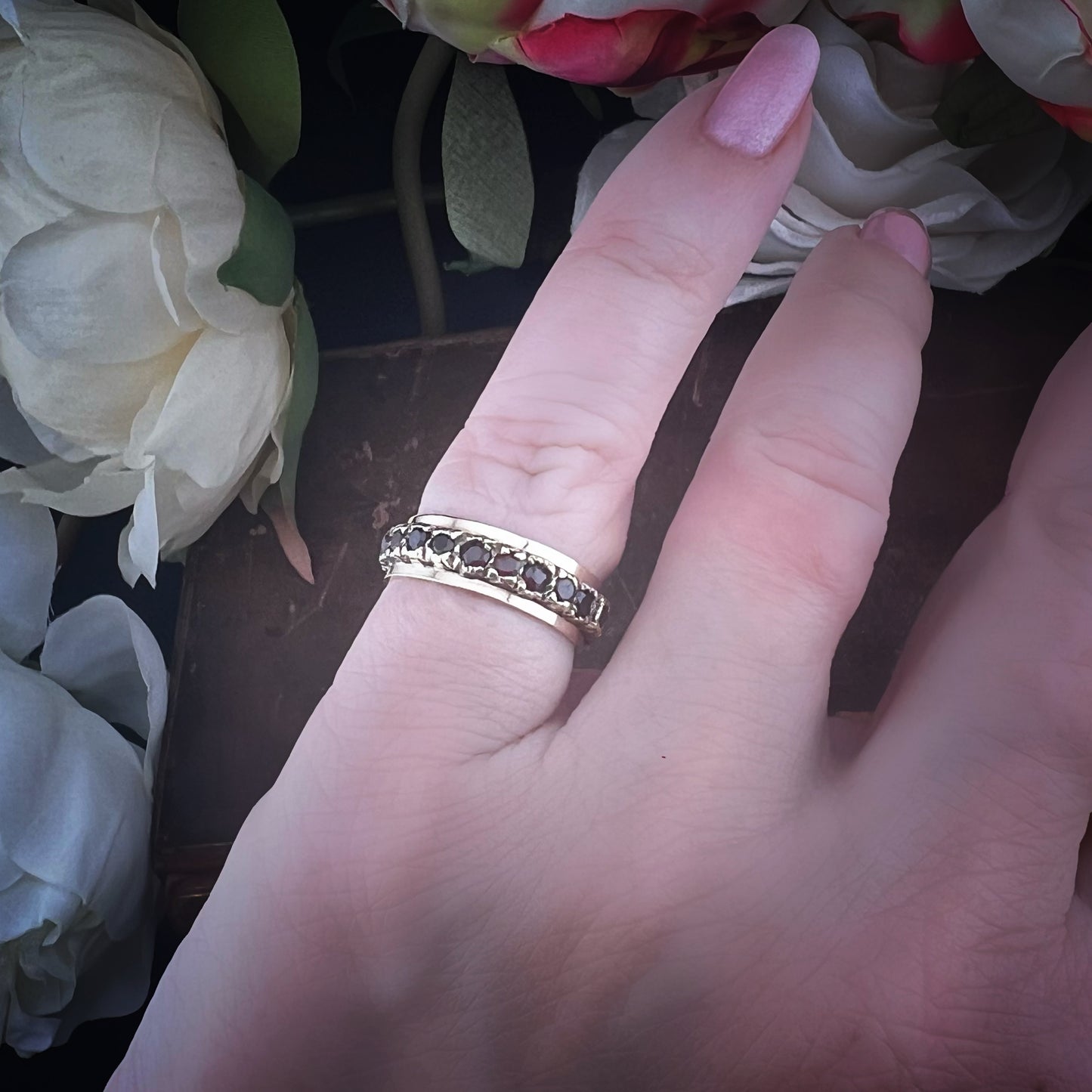Vintage Gold Eternity Ring with Garnets