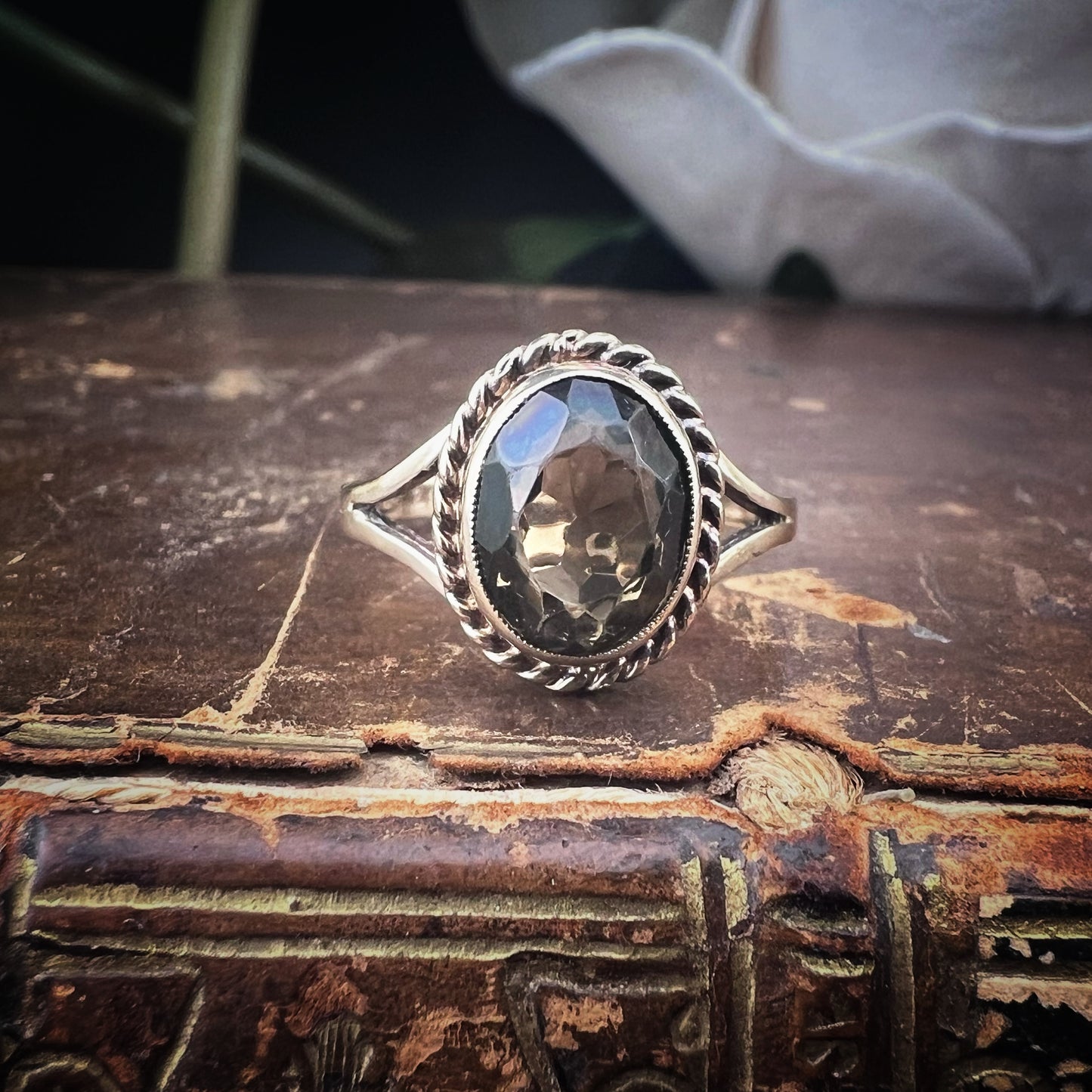 Vintage Gelbgoldring mit Rauchquarz