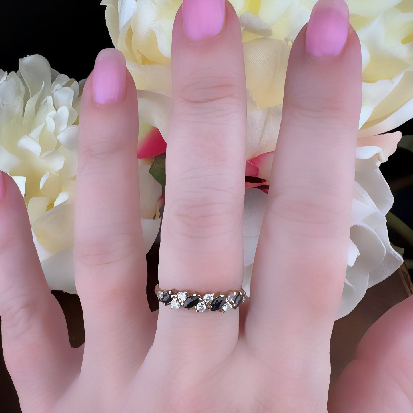 Anello vintage fede con zaffiri marquise e cristalli – Birmingham 1987
