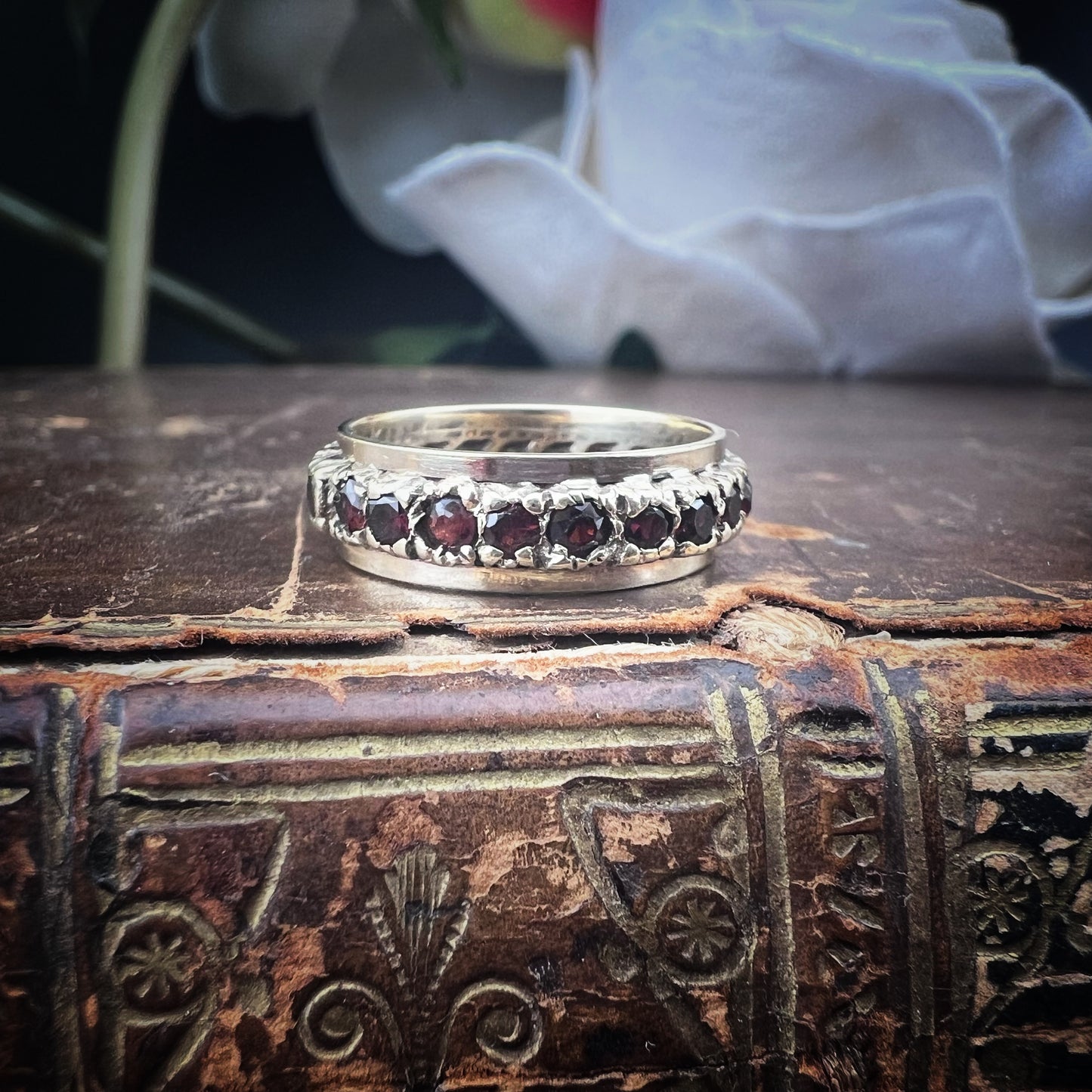 Vintage Gold Eternity Ring with Garnets