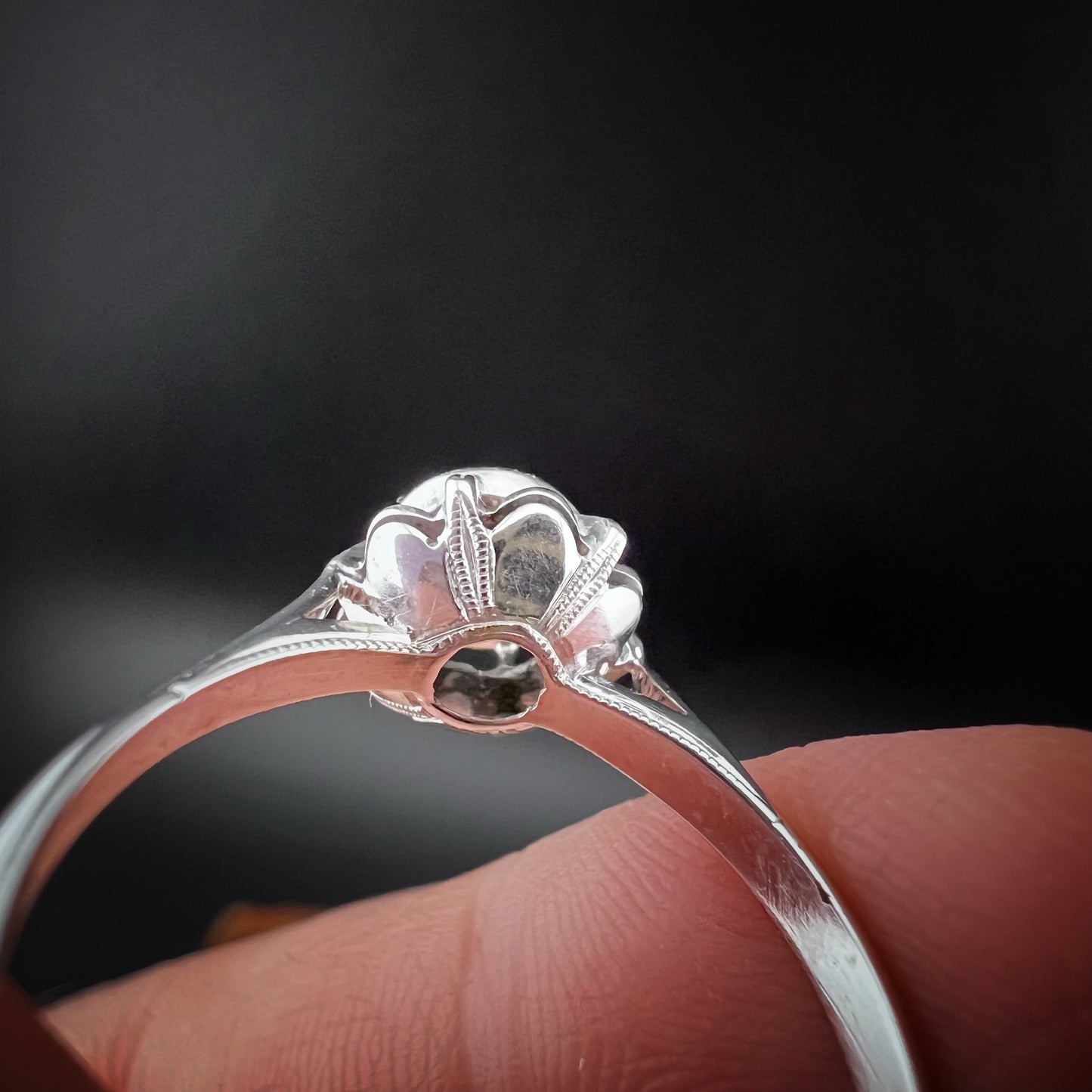 1940s White Gold Ring with Old European Cut Diamond