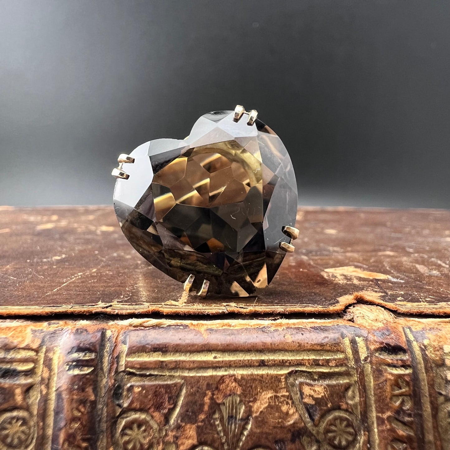 Vintage 1960s Cocktail Ring with Heart-Shaped Smoky Topaz