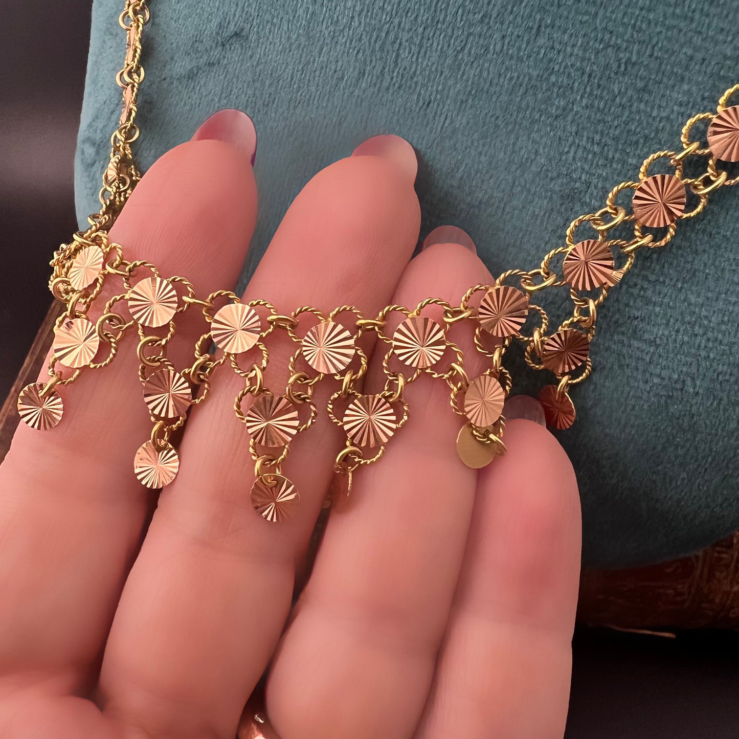 14K yellow gold necklace with gold “sequin” link